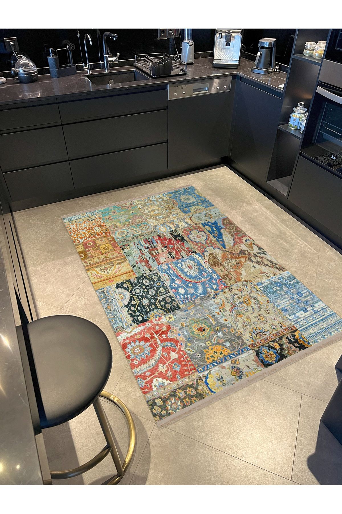 Barcelona Koleksiyonu Çok Renkli Eskitme Patchwork Görünümlü Dekoratif Halı barcelona47
