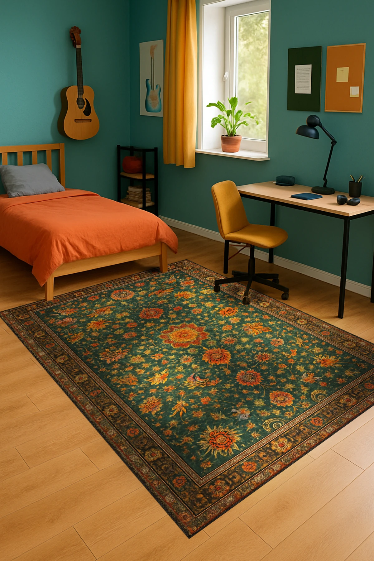 MOSSO Çiçek Motifli Desen Dokuma Taban Vintage Dekoratif Halımosso918