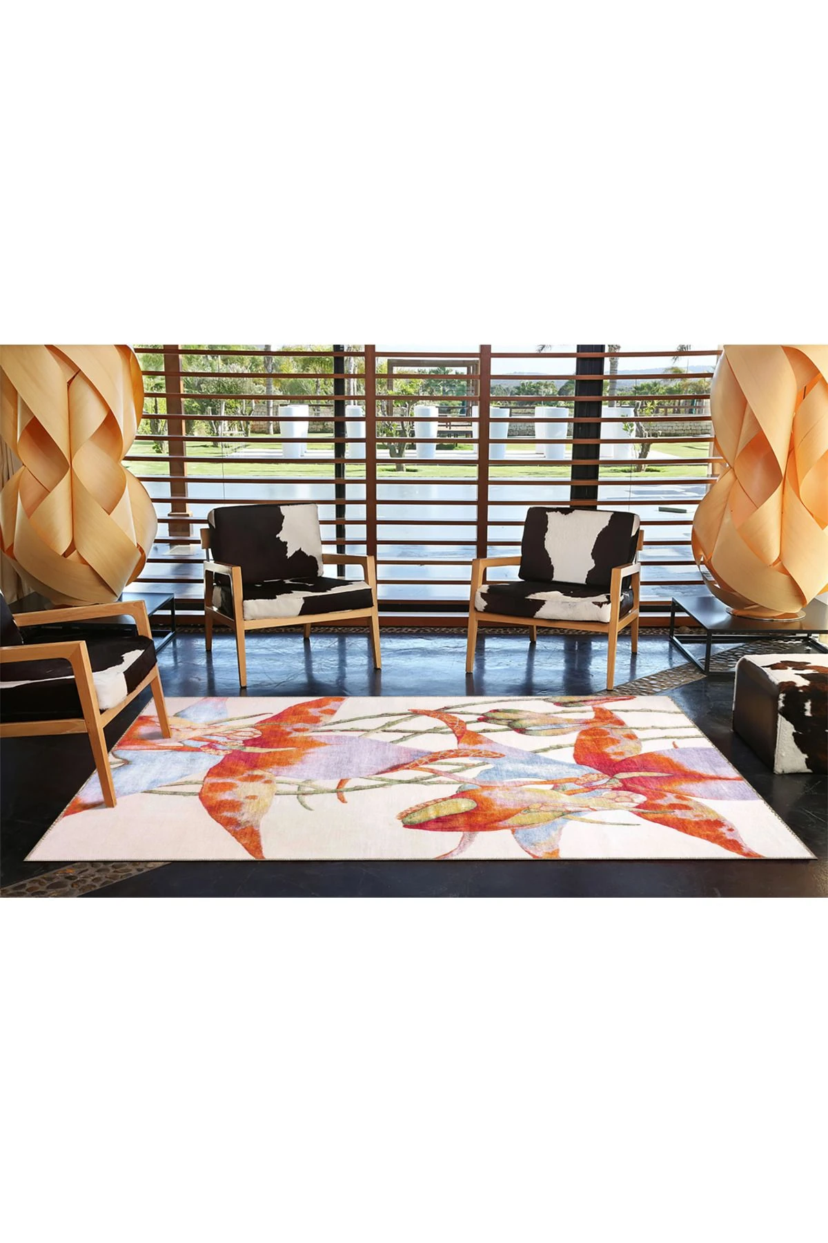 Krem Tonlarda Renkli Desenli Dokuma Taban miravip662