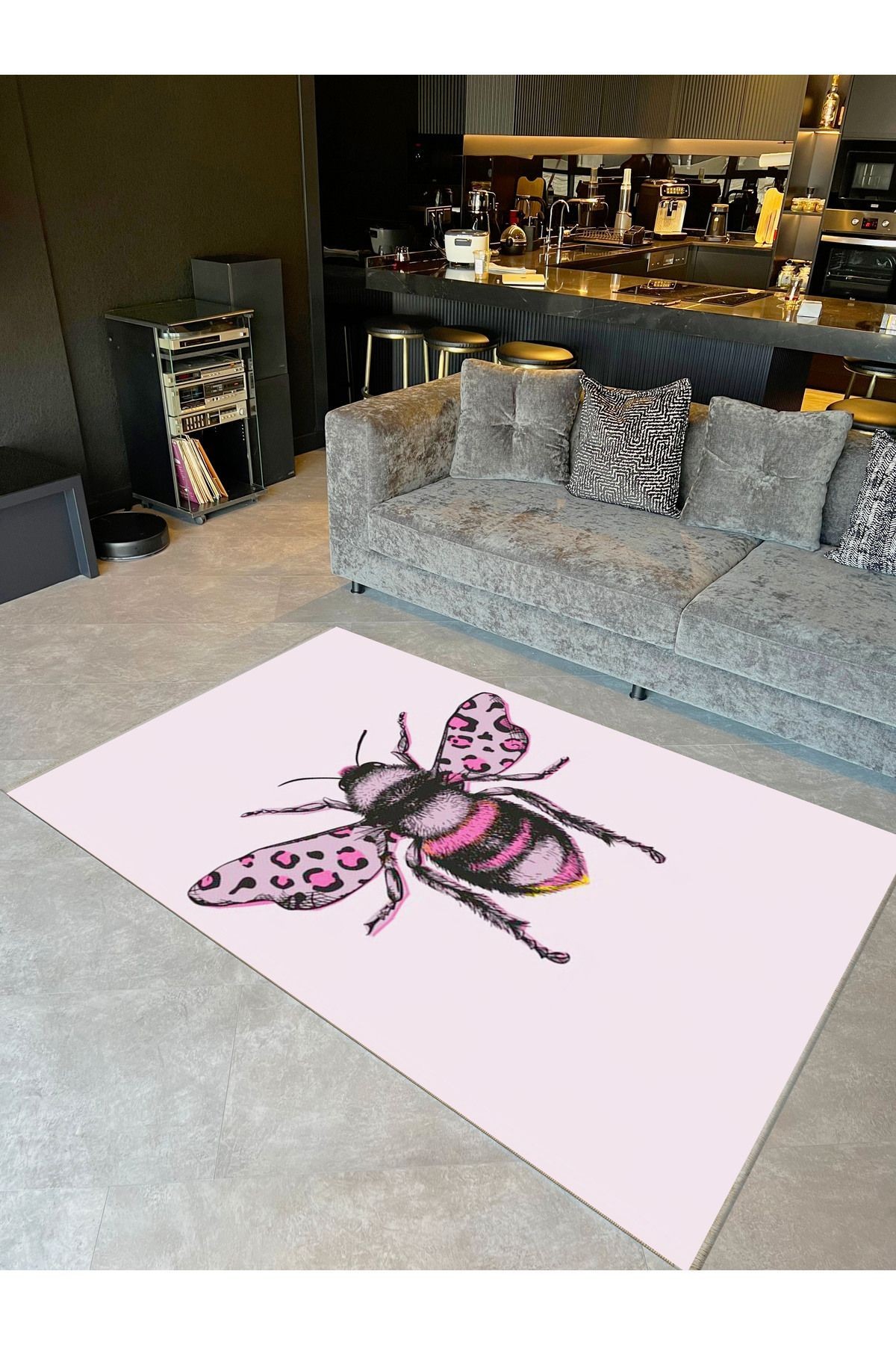 İnci Koleksiyonu Pembe Arı Desenli Dokuma Taban Modern Dekoratif Halı inci10