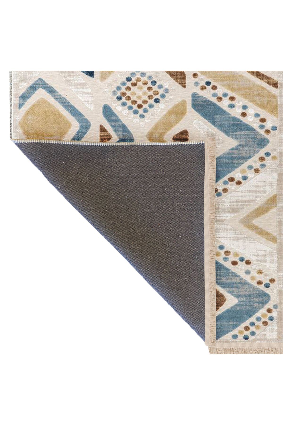 Asena Koleksiyonu Sarı Mavi Temalı Karma Geometrik Şekiller Desenli Modern Dekoratif Halı 29