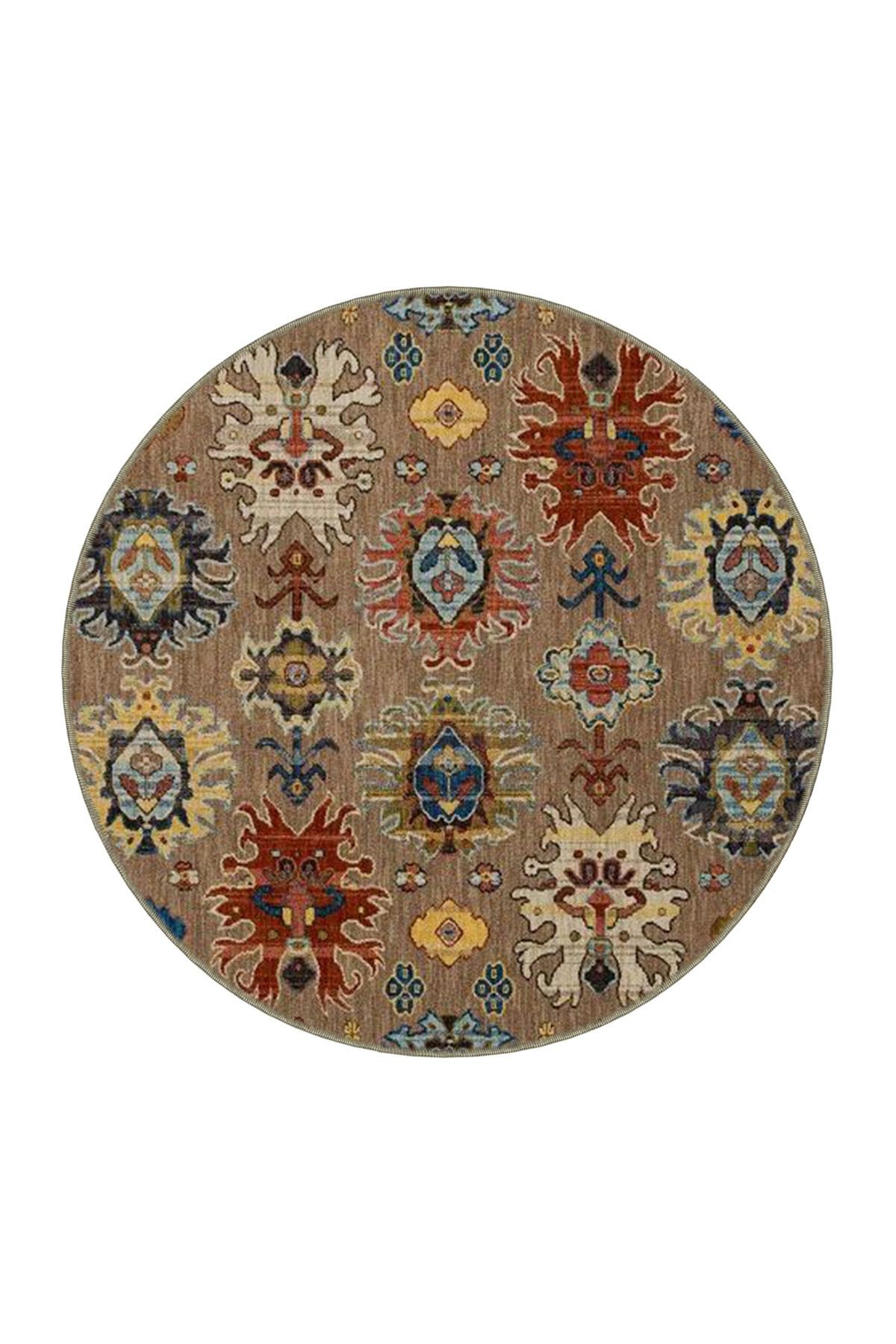 Açık Kahve Temalı Çok Renkli Motifli Etnik Figür Desenli Vintage Dekoratif Halı 3985