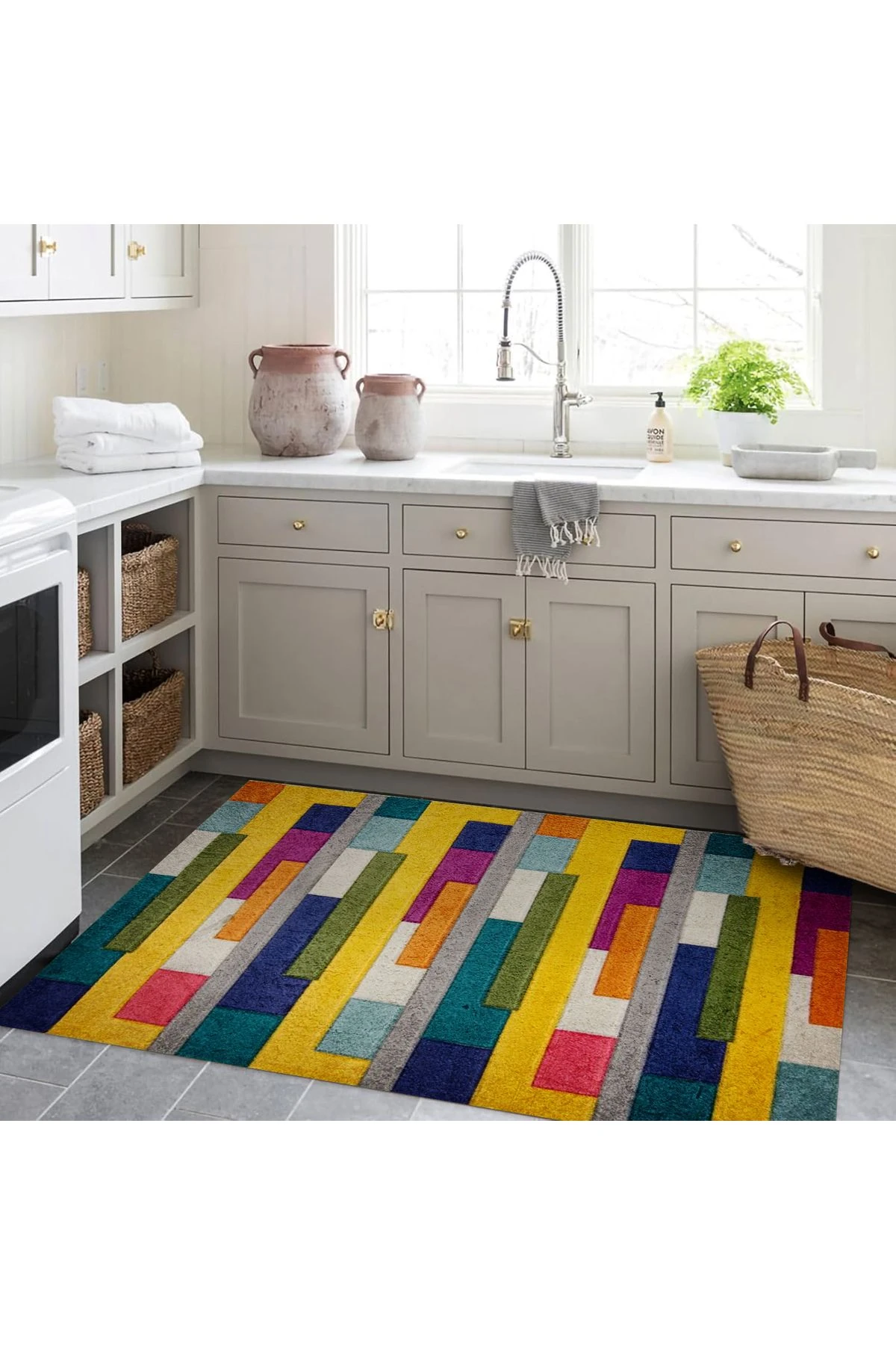 Kuzey Koleksiyonu Çok Renkli Şekiller Dokuma Taban Modern Dekoratif Halı kuzey33