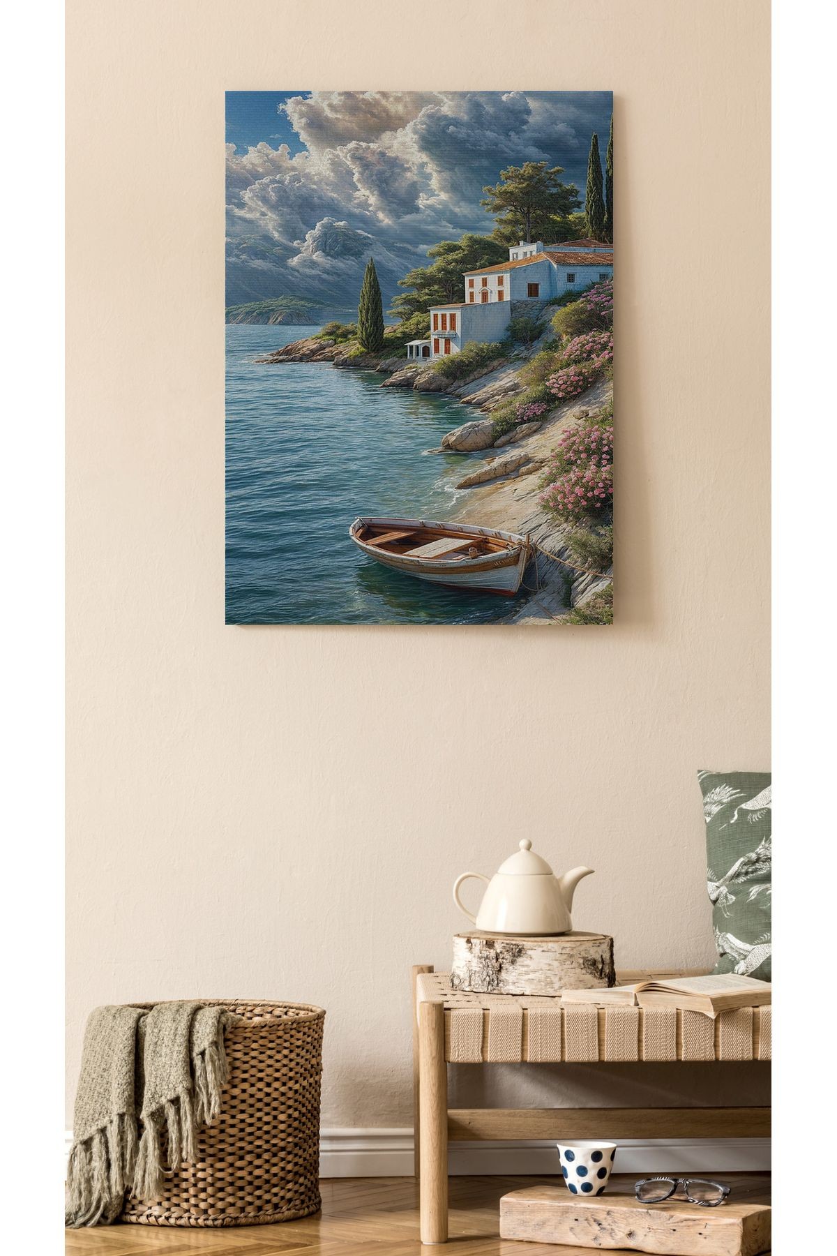 Kanvas Tablo Yalı Temalı ve Deniz Desenli Modern Tablo