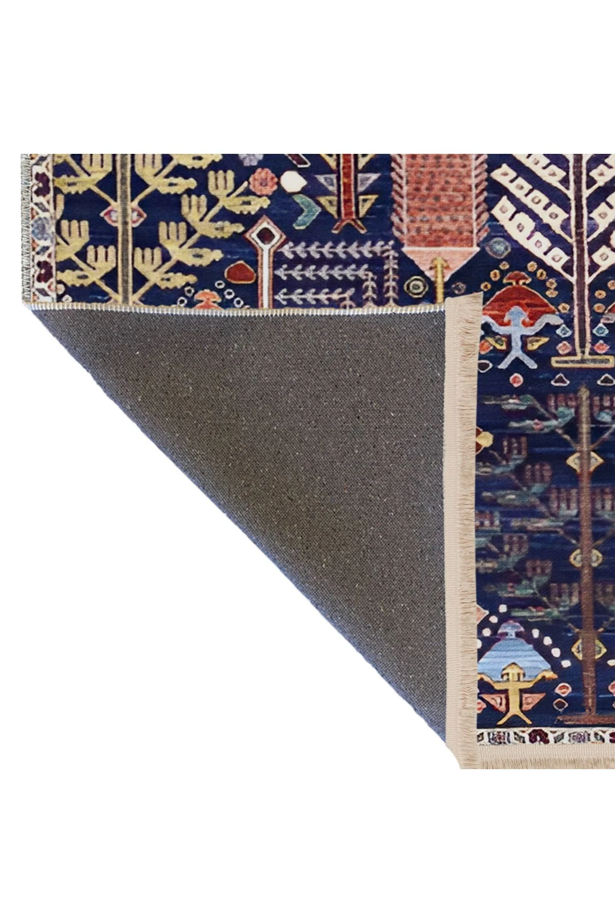 Lacivert Temalı Çok Renkli Karmaşık Şekil Desenli Modern Dekoratif Halı 1959