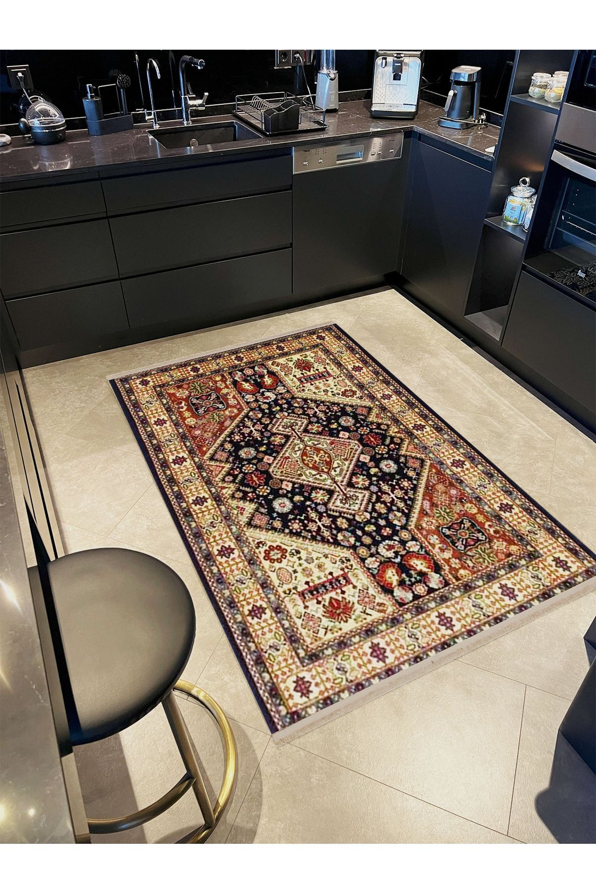 Alya Koleksiyonu Kahverengi Bej Etnik Desenli Dokuma Taban Dekoratif Halı alya51