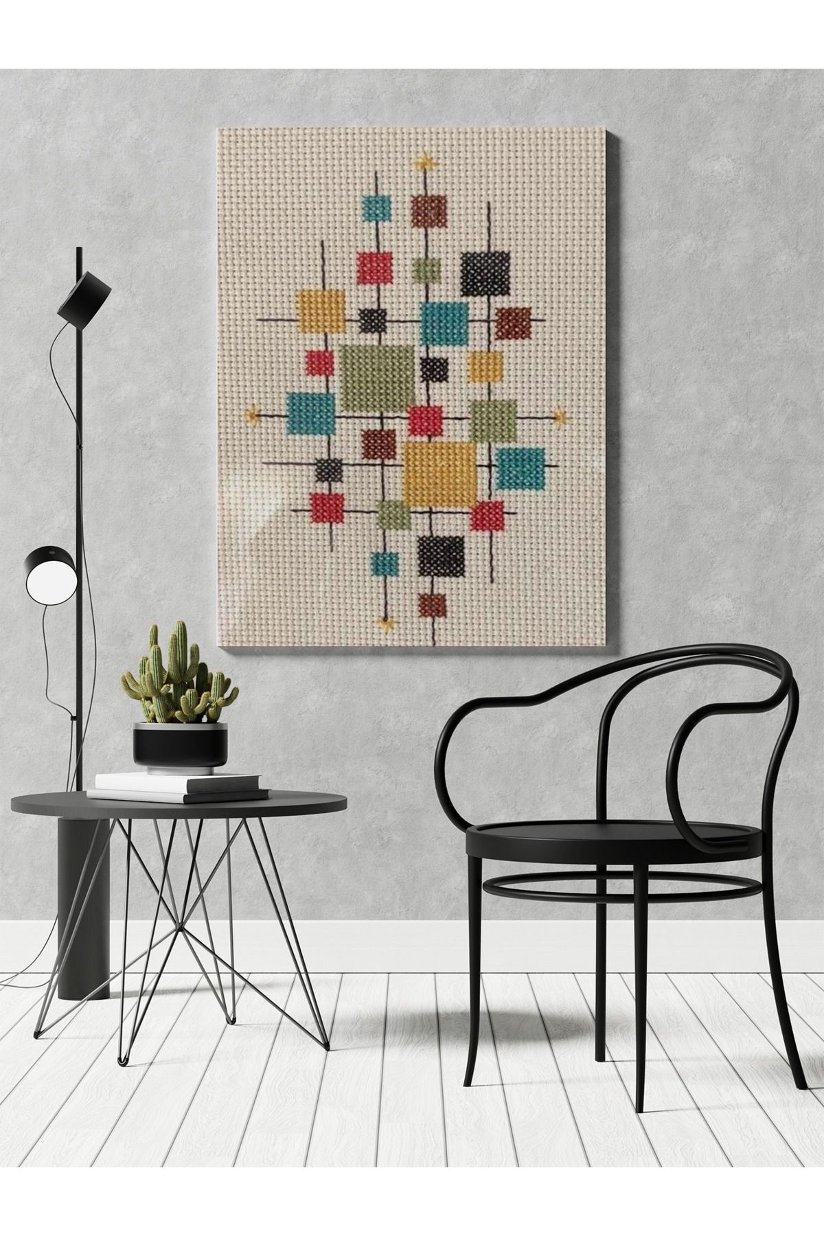 Kanvas Tablo KAreli Geometrik Çok Renkli Temalı Desenli Temalı Tablo
