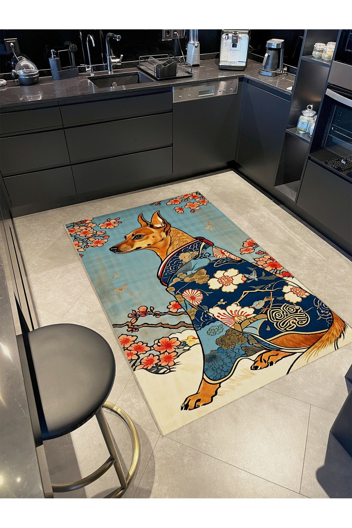 Seda Koleksiyonu Kimonolu Köpek Desenli Dokuma Taban Modern Dekoratif Halı seda31