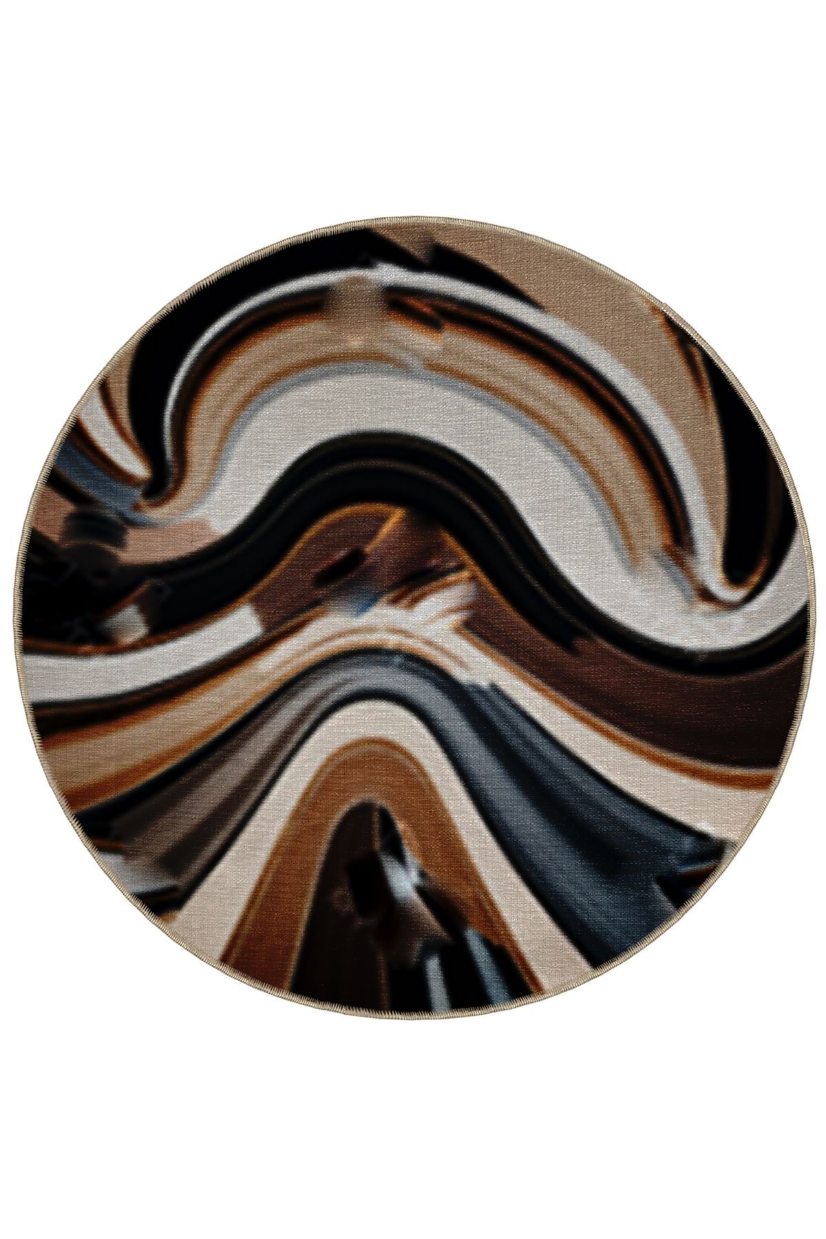 Koyu Ton Çok Renkli Karma Soyut Desenli Yuvarlak Dokuma Taban Modern Dekoratif Halı 6016