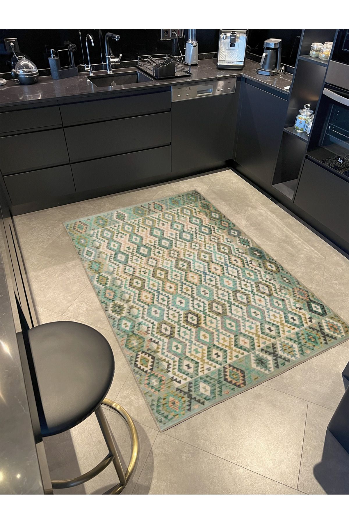 Gri Üçgen Renkli Geometrik Modern Desenli Dokuma Taban ve Dekoratif Halı miravip83