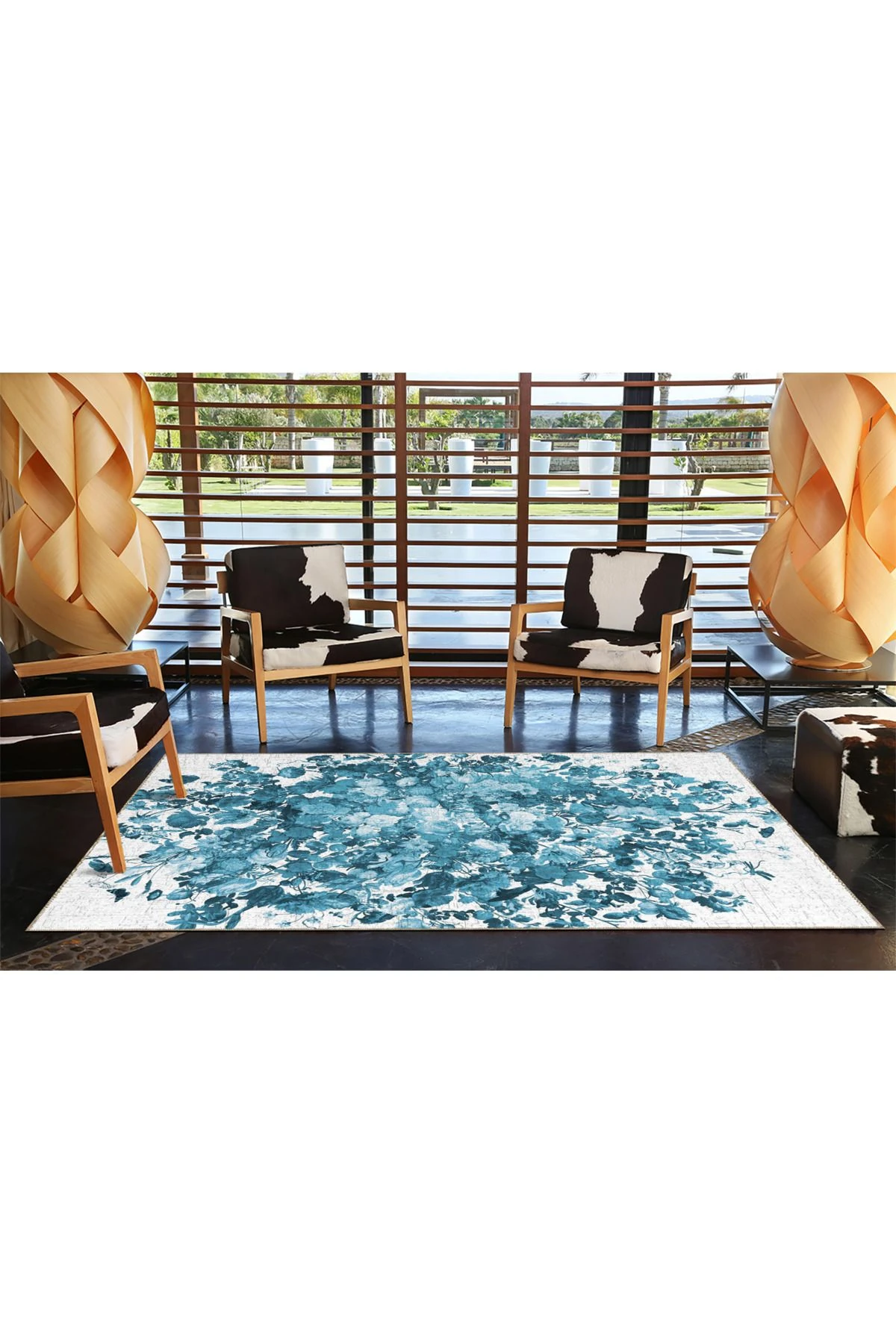 Açık Mavi Çiçekli Düz Desenli Dokuma Taban miravip686