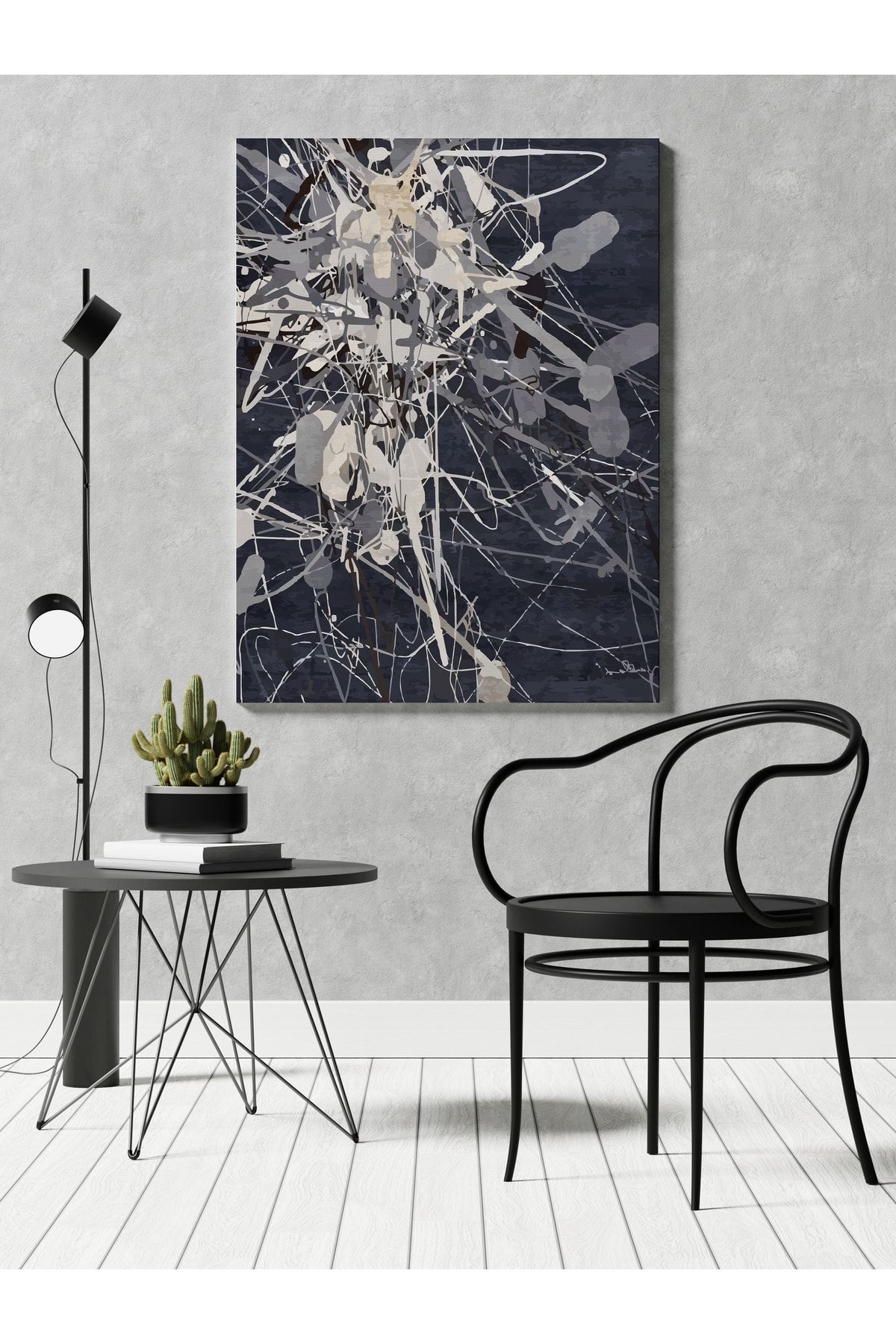 Kanvas Tablo Siyah Beyaz Gri Boya Temalı 136