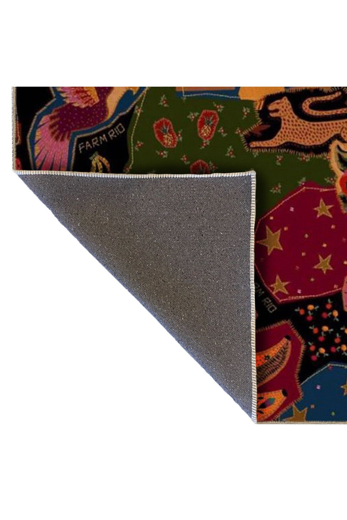 Çok Renkli Soyut Kuş Kaplan Muz ve Çiçek Figürü Desenli Modern Dekoratif Halı 4824