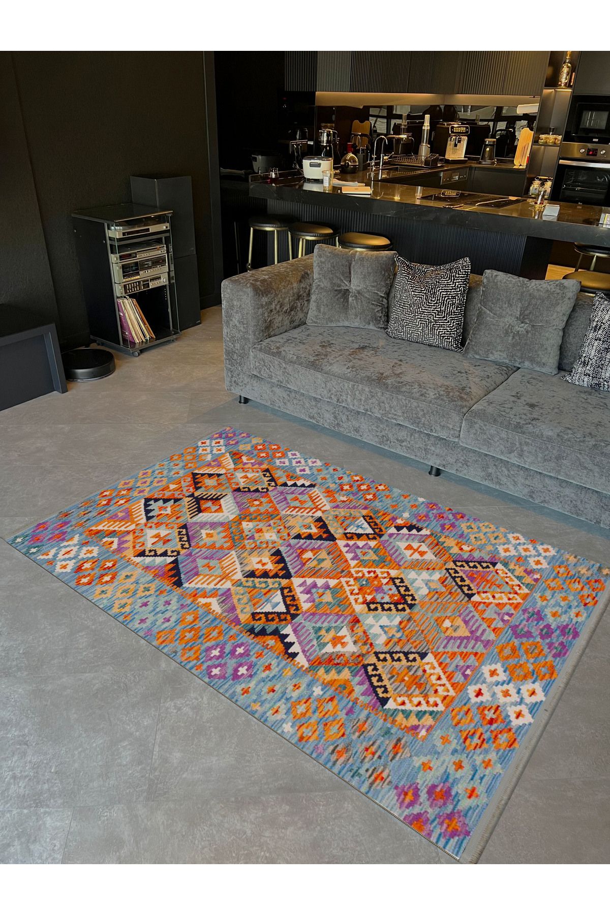 Güney Koleksiyonu Çok Renkli Etnik Motifli ve Geleneksel Desenli Vintage Dekoratif Halı 47