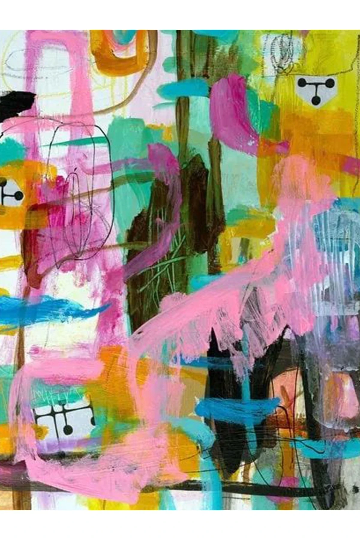 Özge Koleksiyonu Yağlı Boya Görünümlü Çok Renkli Soyut Desenli Dokuma Taban Dekoratif Halı özge25