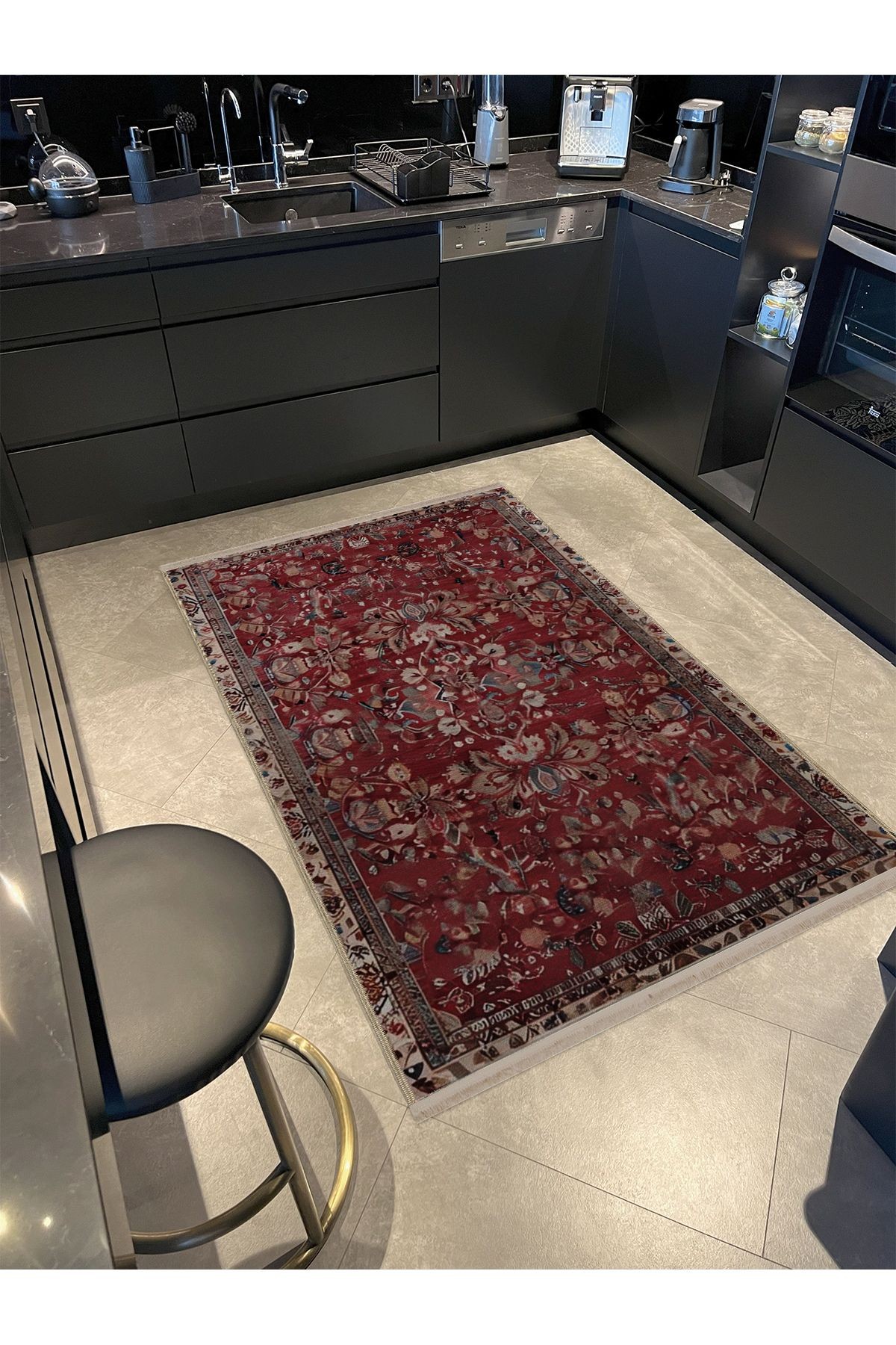 Mira Vintage Bej Kırmızı Geleneksel Temalı Desenli Dokuma Taban Yıkanabilir Halı miravintage08