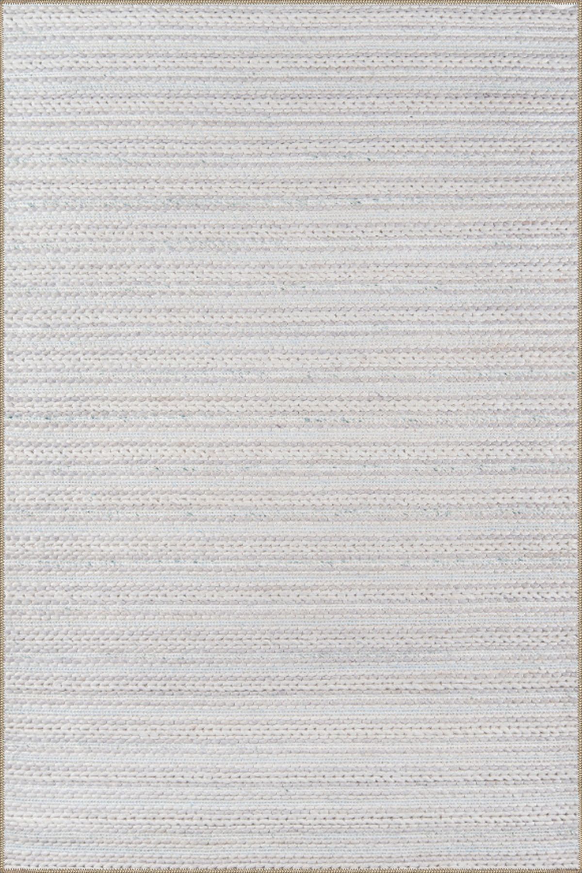 Krem Gri Geometrik Noktalı Çizgili Dekoratif Halı ve Yıkanabilir Halı miravip9622