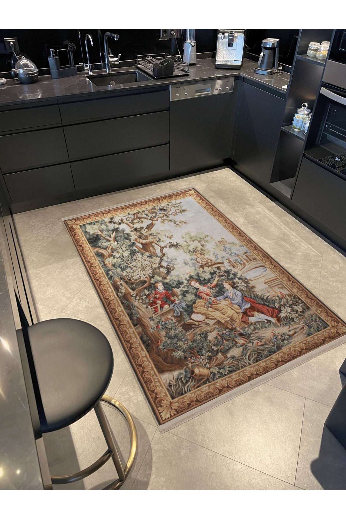Çok Renkli Goblen Tasarım Ağaç ve İnsan Desenli Kreatif Vintage Dekoratif Halı 2888