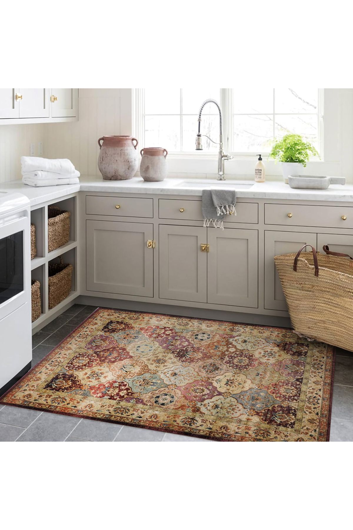 Kuzey Koleksiyonu Turuncu Bej Etnik Desenli Dokuma Taban Dekoratif Halı kuzey10