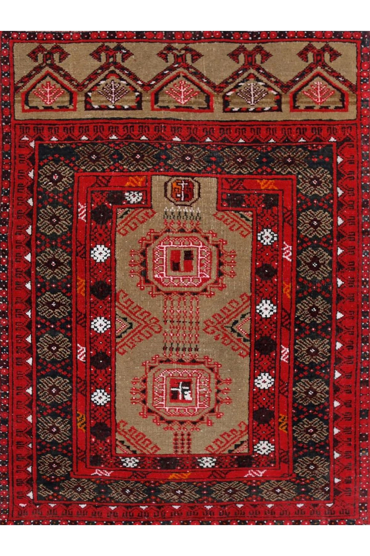 Mete Koleksiyonu Kahve ve Kırmızı Temalı Geleneksel Motifli Etnik Desenli Vintage Dekoratif Halı 26