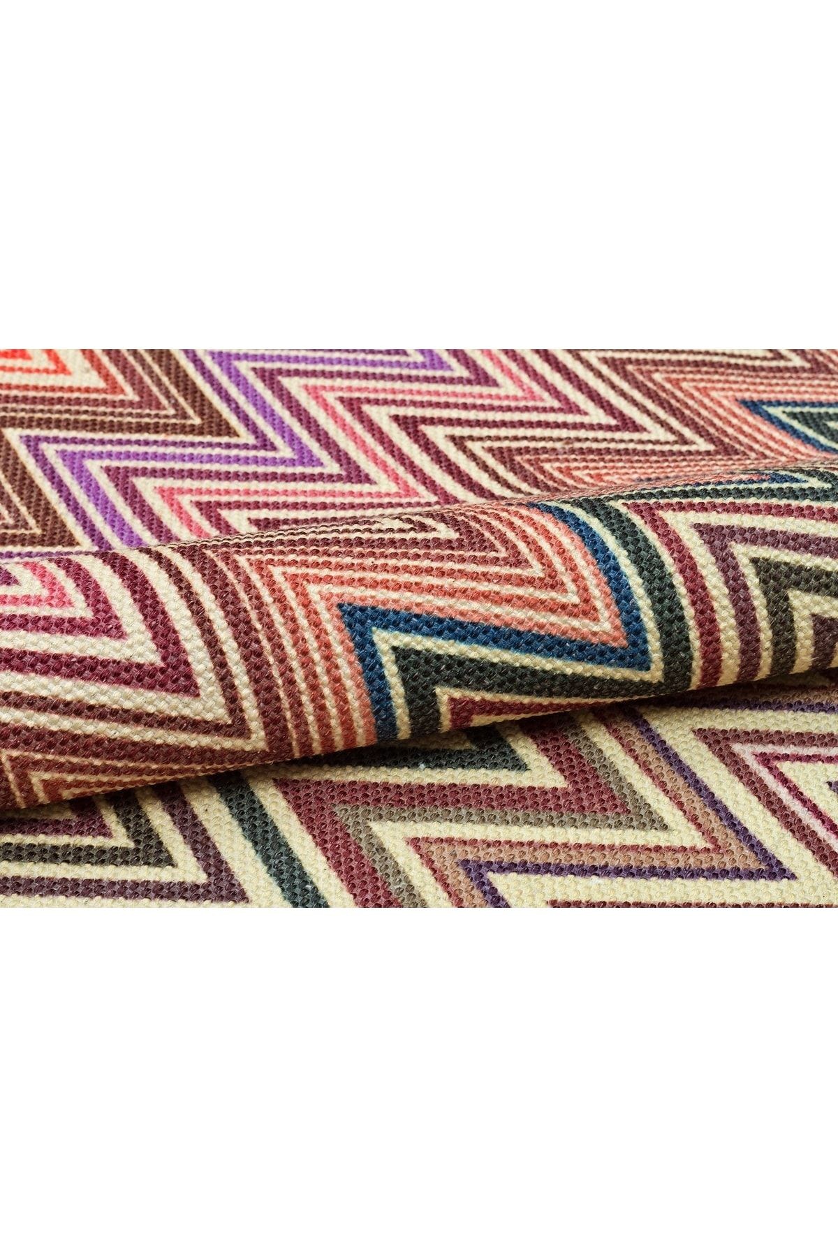 Cotton 544 Pastel Tonlarda Çok Renkli Zigzag Desenli Kilim