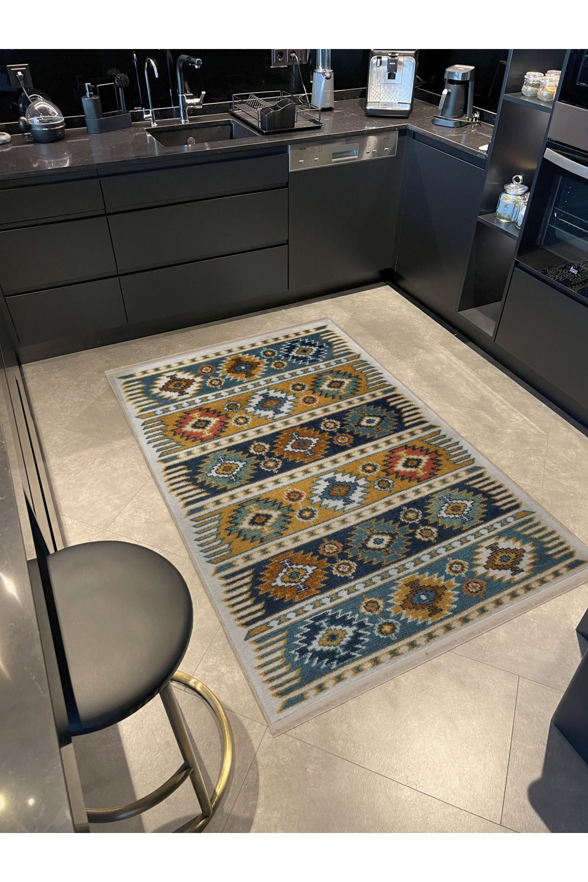 Açık Ton Çok Renkli Geometrik Motif Desenli Kreatif Vintage Dekoratif Halı 2756
