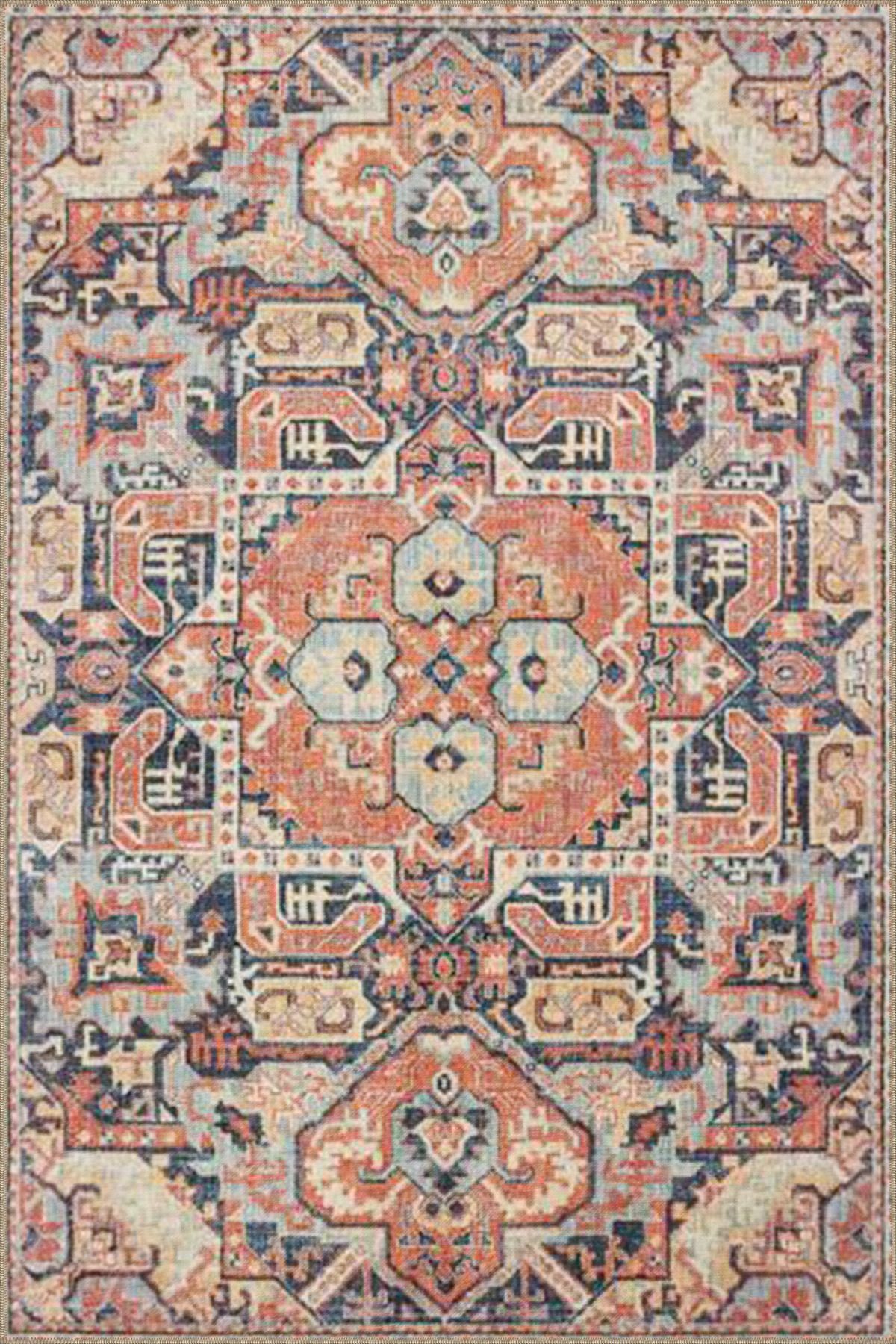 Krem Tonlarda Geometrik Dokuma Taban ve Dekoratif Halı miravip608