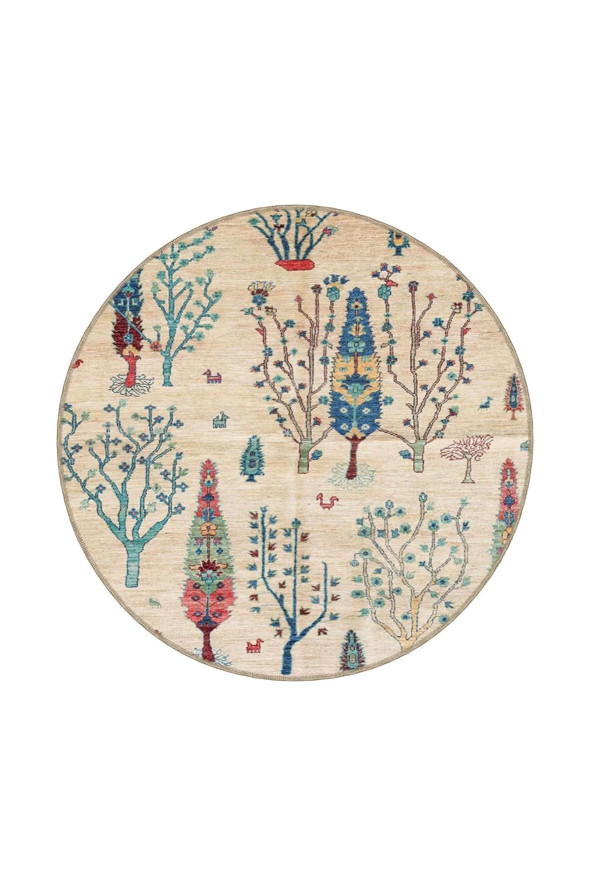 Krem Ağaçlı Desenli Dokuma Taban Halı ve Yıkanabilir Halı miravip10254