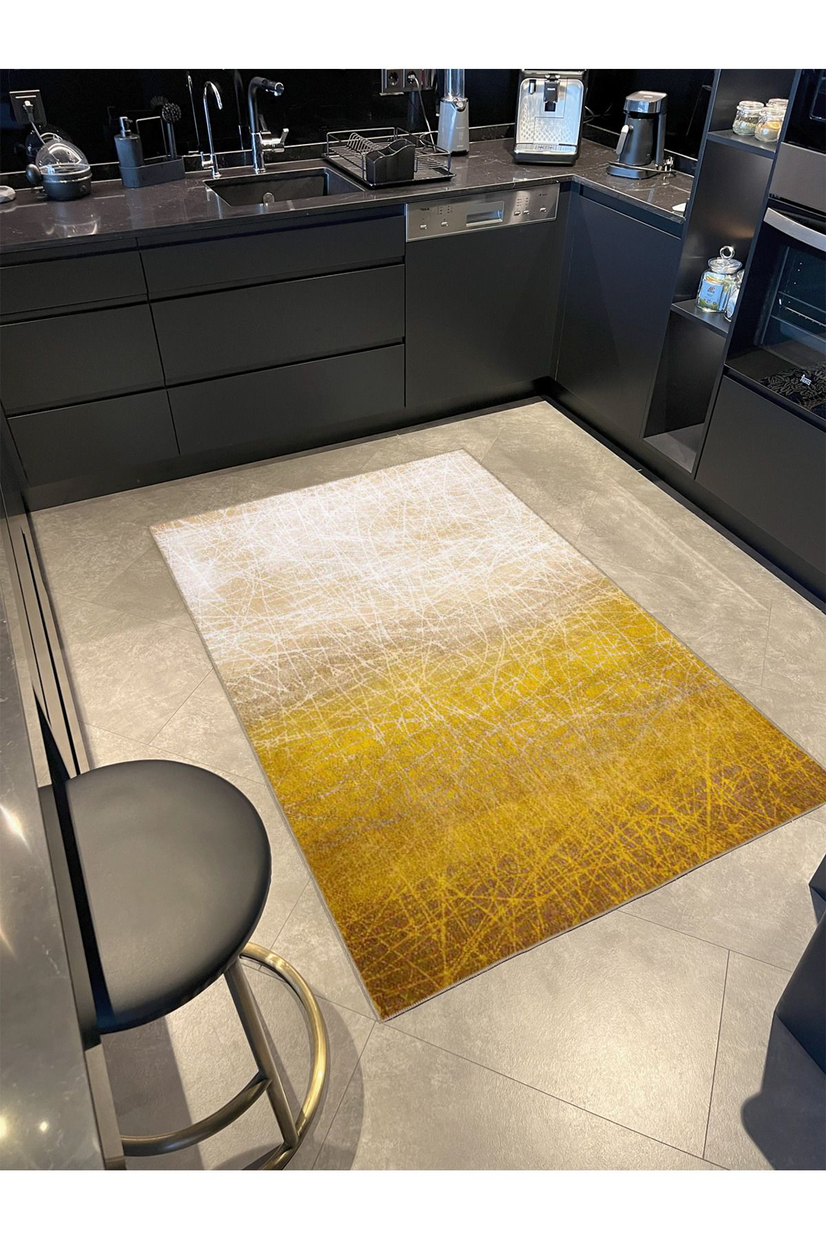 Modern Sarı Kremli Desenli Dokuma Taban miravip677