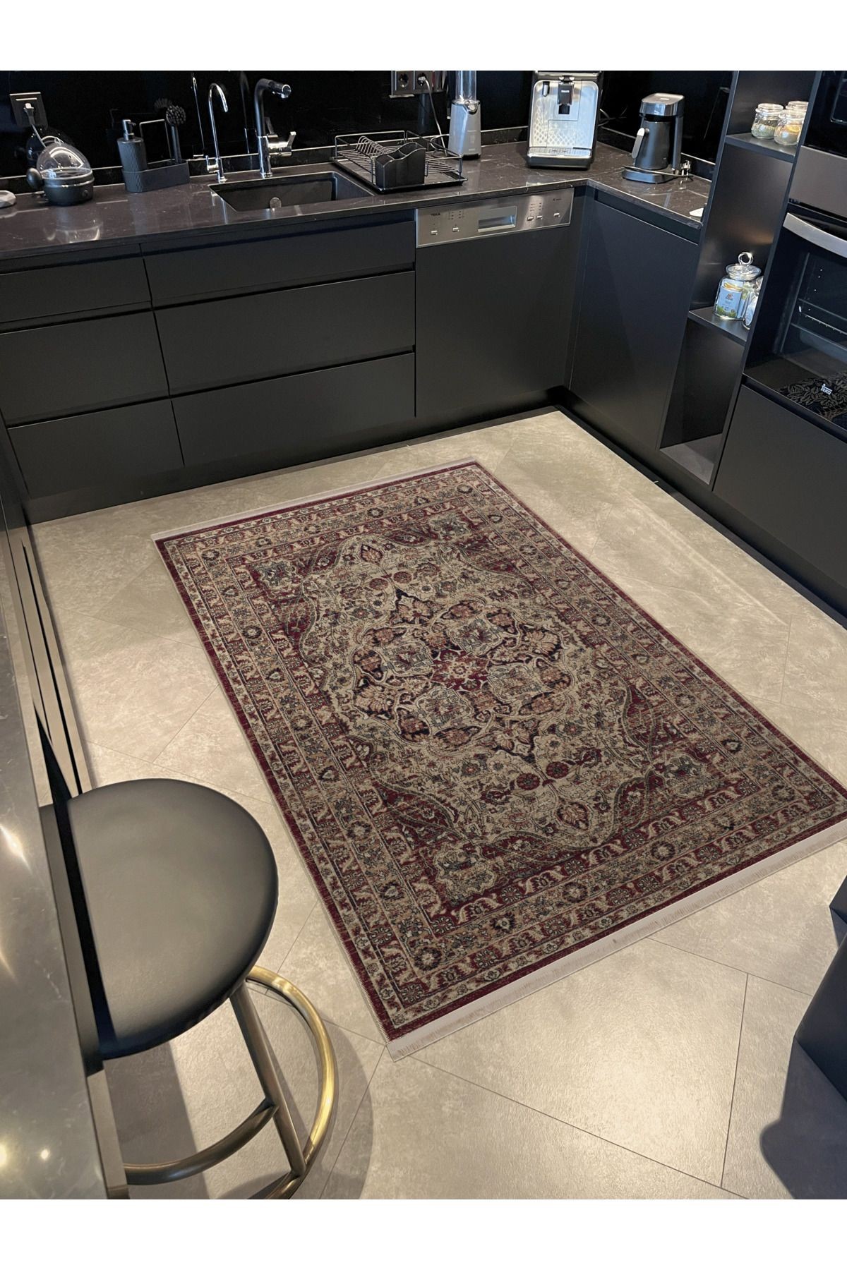 Bordo Bej Temalı Geleneksel Motif Etnik Desenli Kreatif Vintage Dekoratif Halı 3027