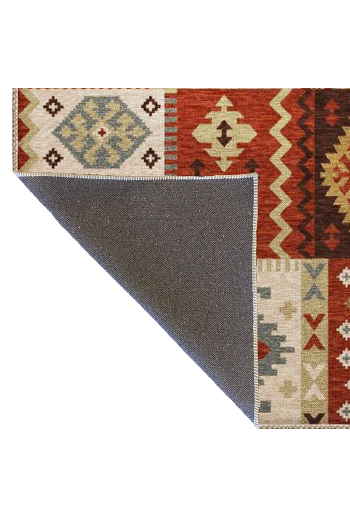 Baklavalı Kahverengi Geometrik Etnik Desenli Dokuma Taban Halı 4267