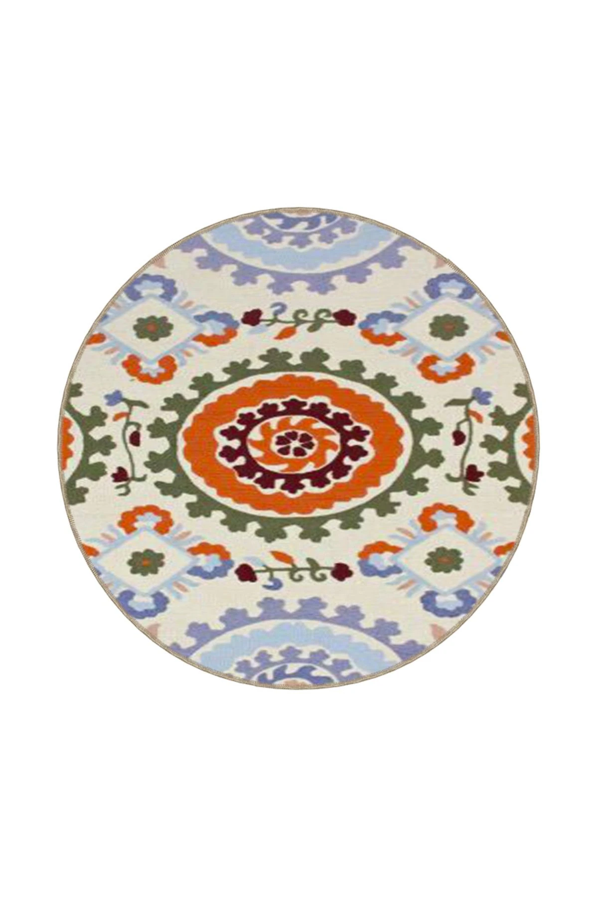 Krem Desenli Renkli Çiçekli Temalı Dokuma Taban Halı ve Yıkanabilir Halı miravip9849