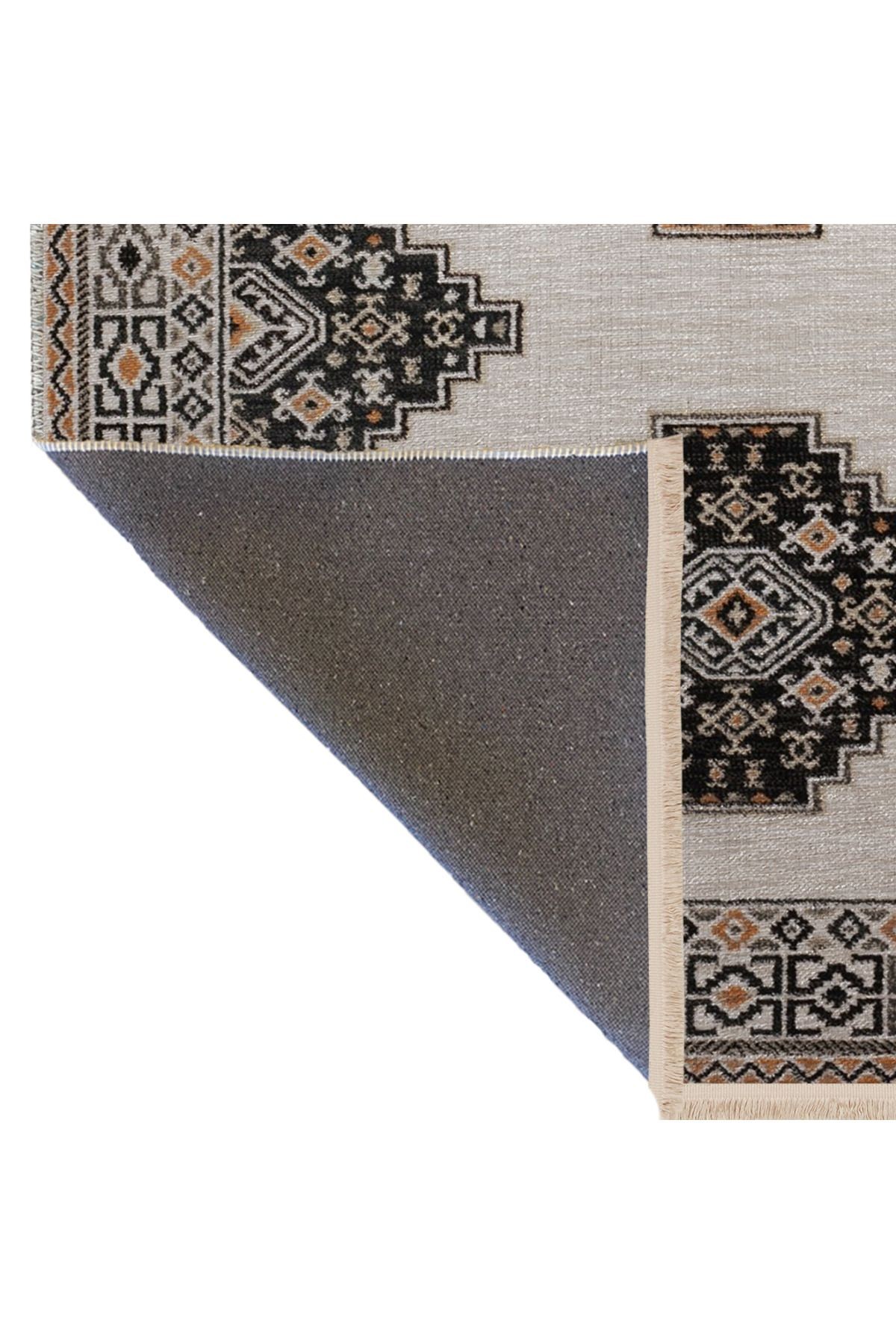 Gri Temalı Çok Renkli Geleneksel Motif Desenli Kreatif Vintage Dekoratif Halı 2850
