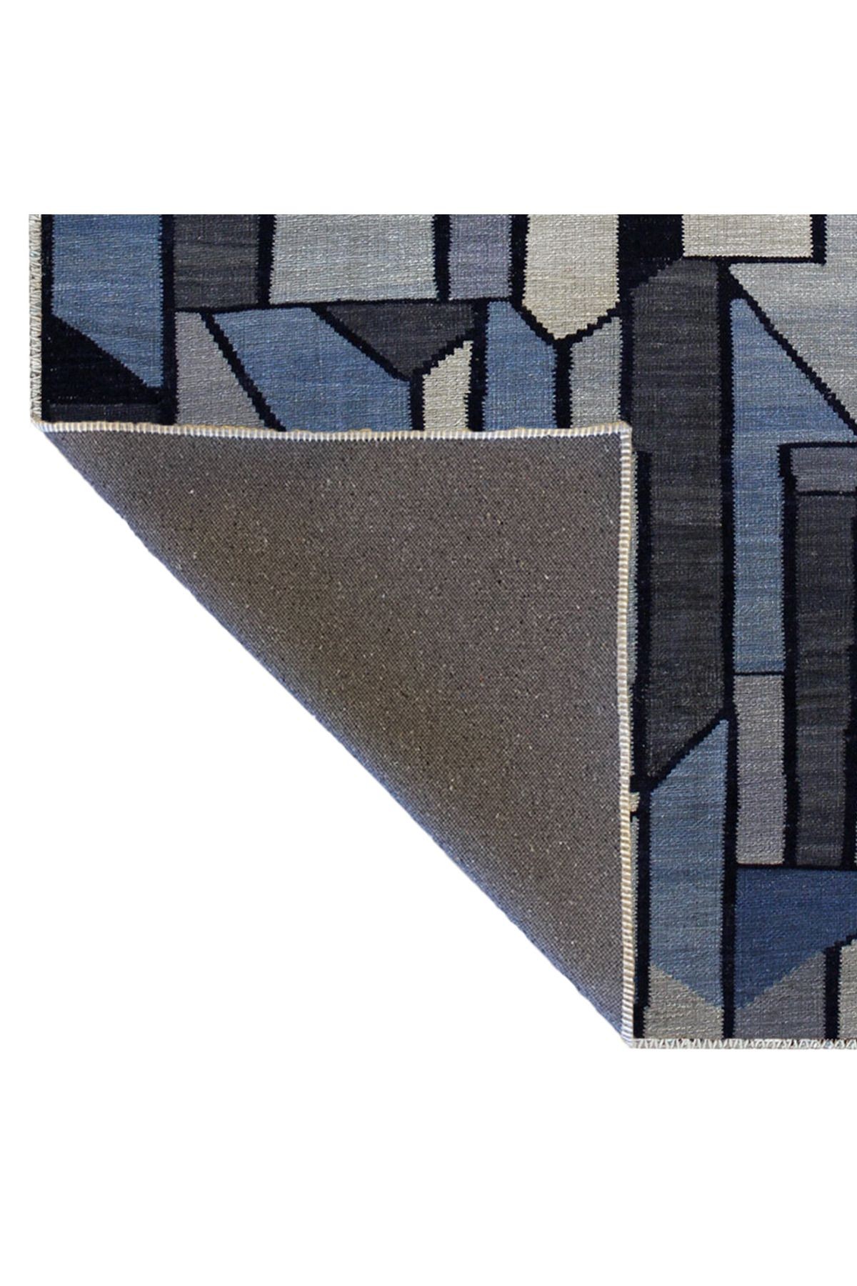 Mavi Gri Temalı Karma Geometrik Şekil Desenli Modern Dekoratif Halı 2709