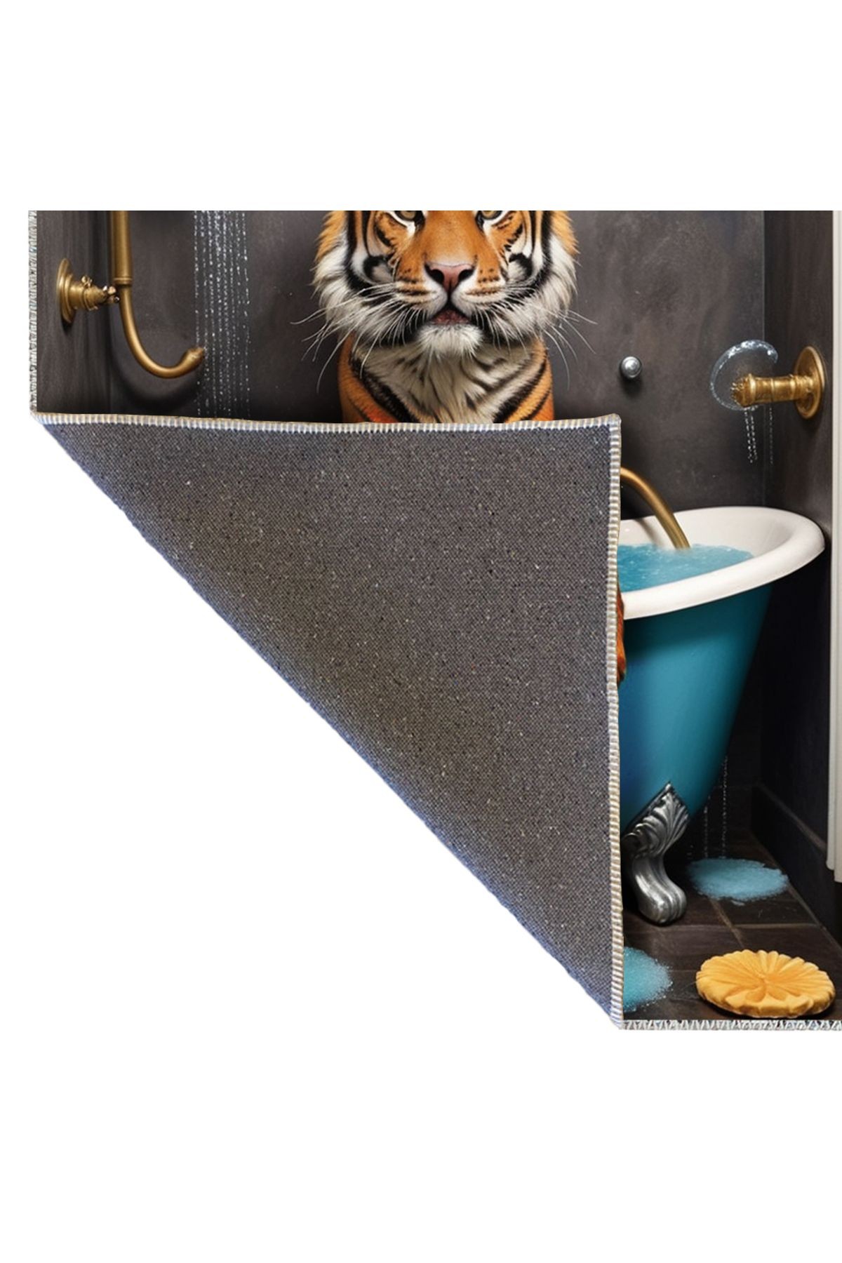 Semih Koleksiyonu Küvette Banyo Yapan Kaplan Desenli Dokuma Taban Kreatif Modern Dekoratif Halı 20