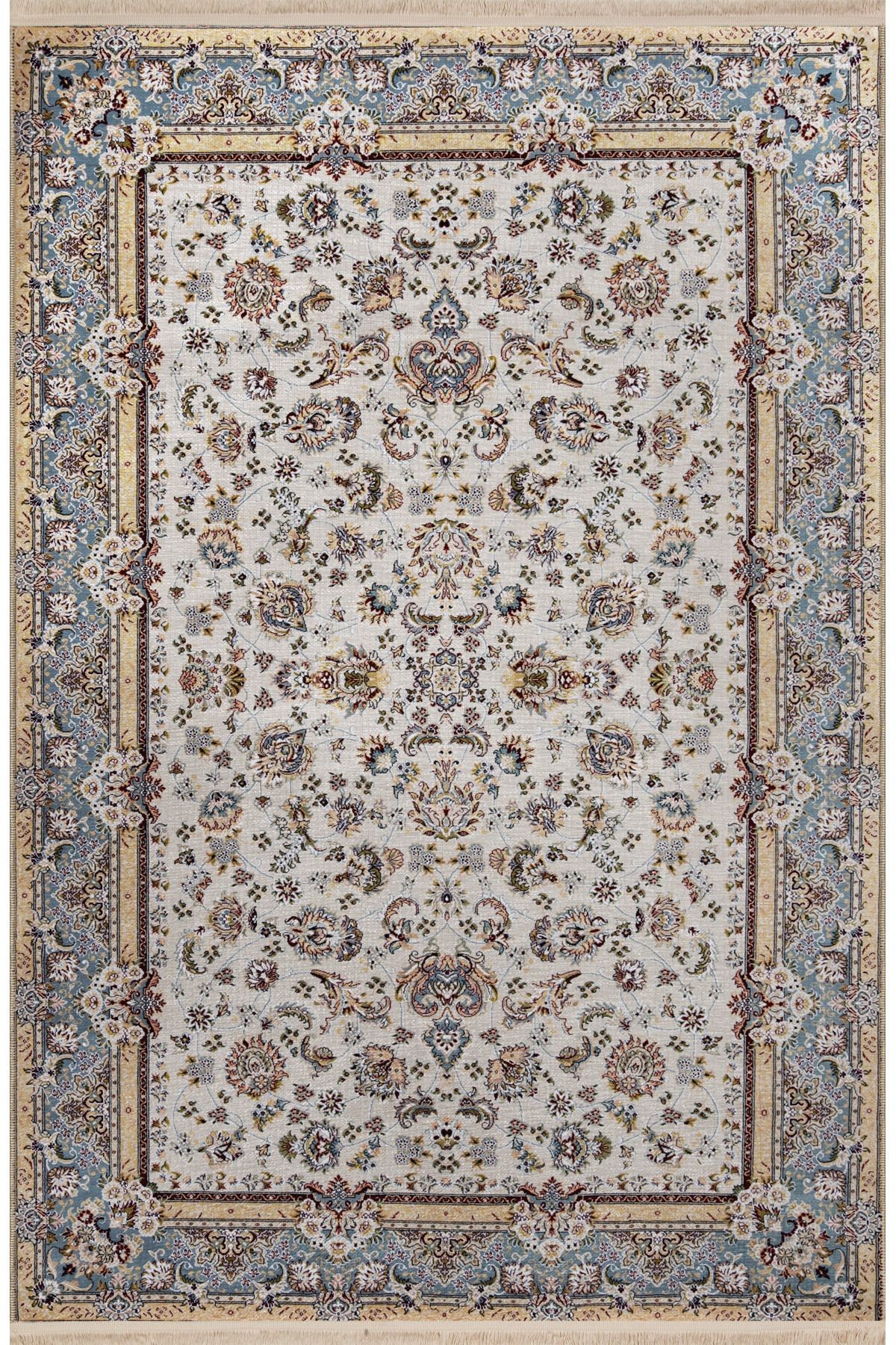Gri Bej Temalı Geleneksel Motif Etnik Çiçek Desenli Kreatif Vintage Dekoratif Halı 2475