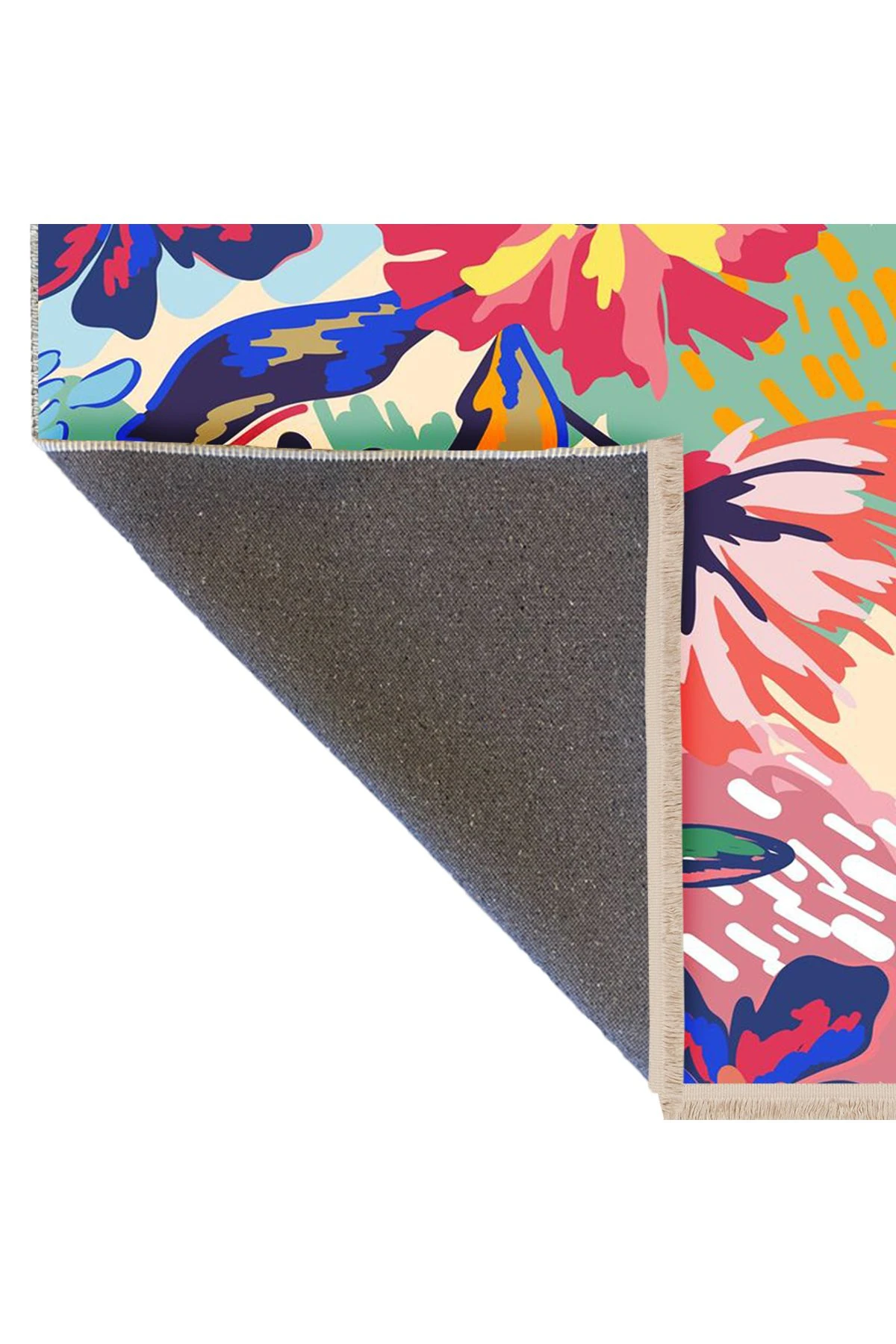 Özge Koleksiyonu Çok Renkli Çiçekler Desenli Dokuma Taban Modern Dekoratif Halı özge47