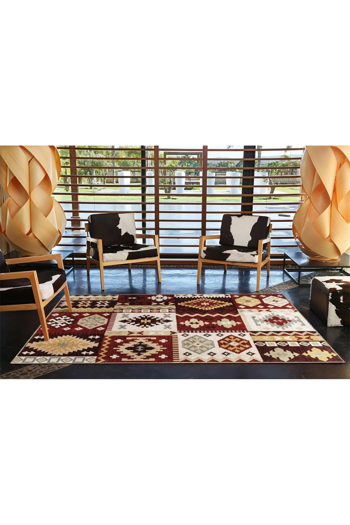 Kahverengi Tonlanlarda Geometrik Dekoratif Halı 4264