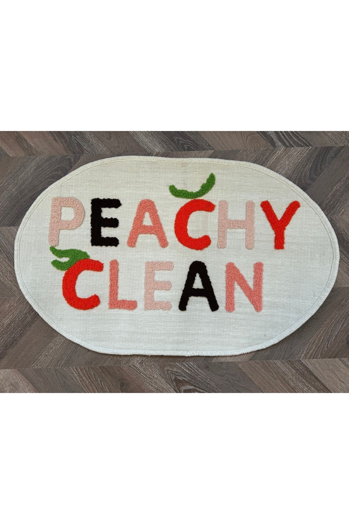 Peachy Clean Yazılı Oval Dokuma Banyo Paspası 90×57