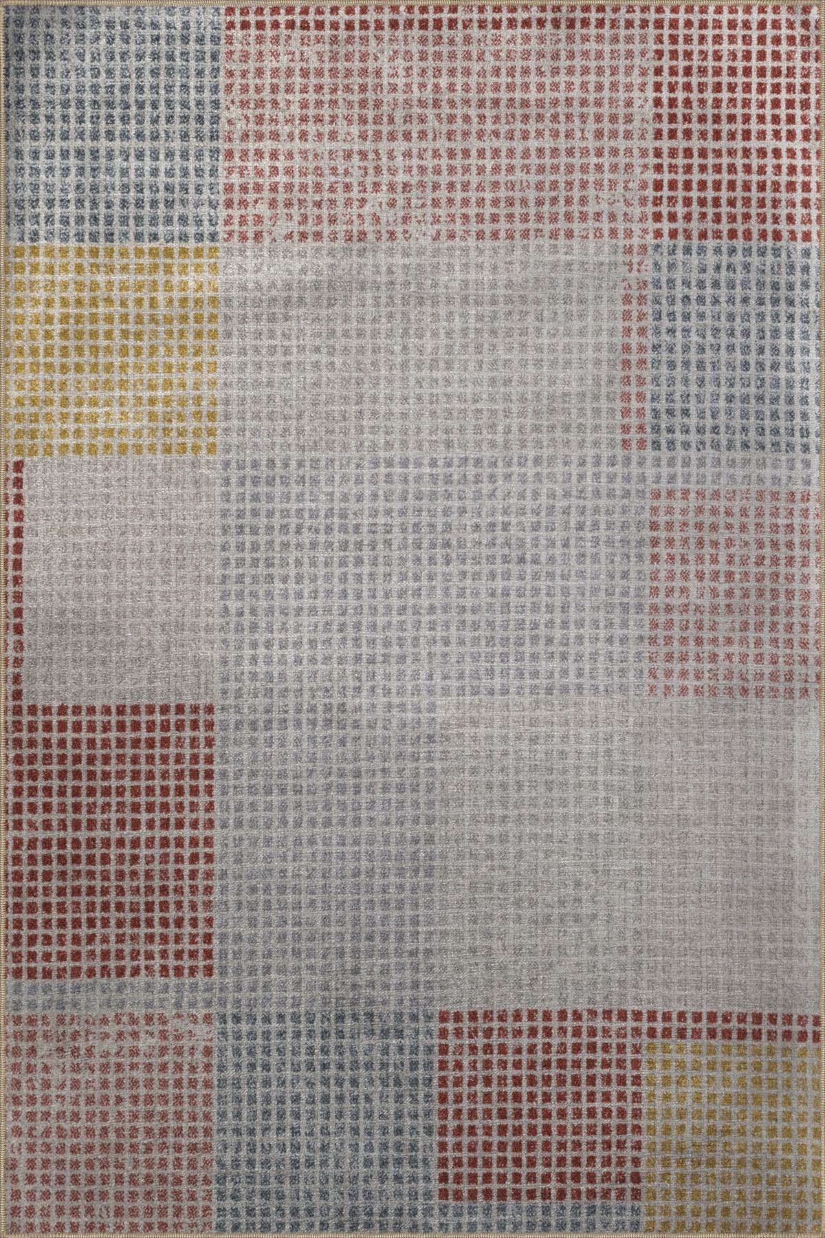 Bej Temalı Çok Renkli Soyut Geometrik Desenli Modern Dekoratif Halı 3043