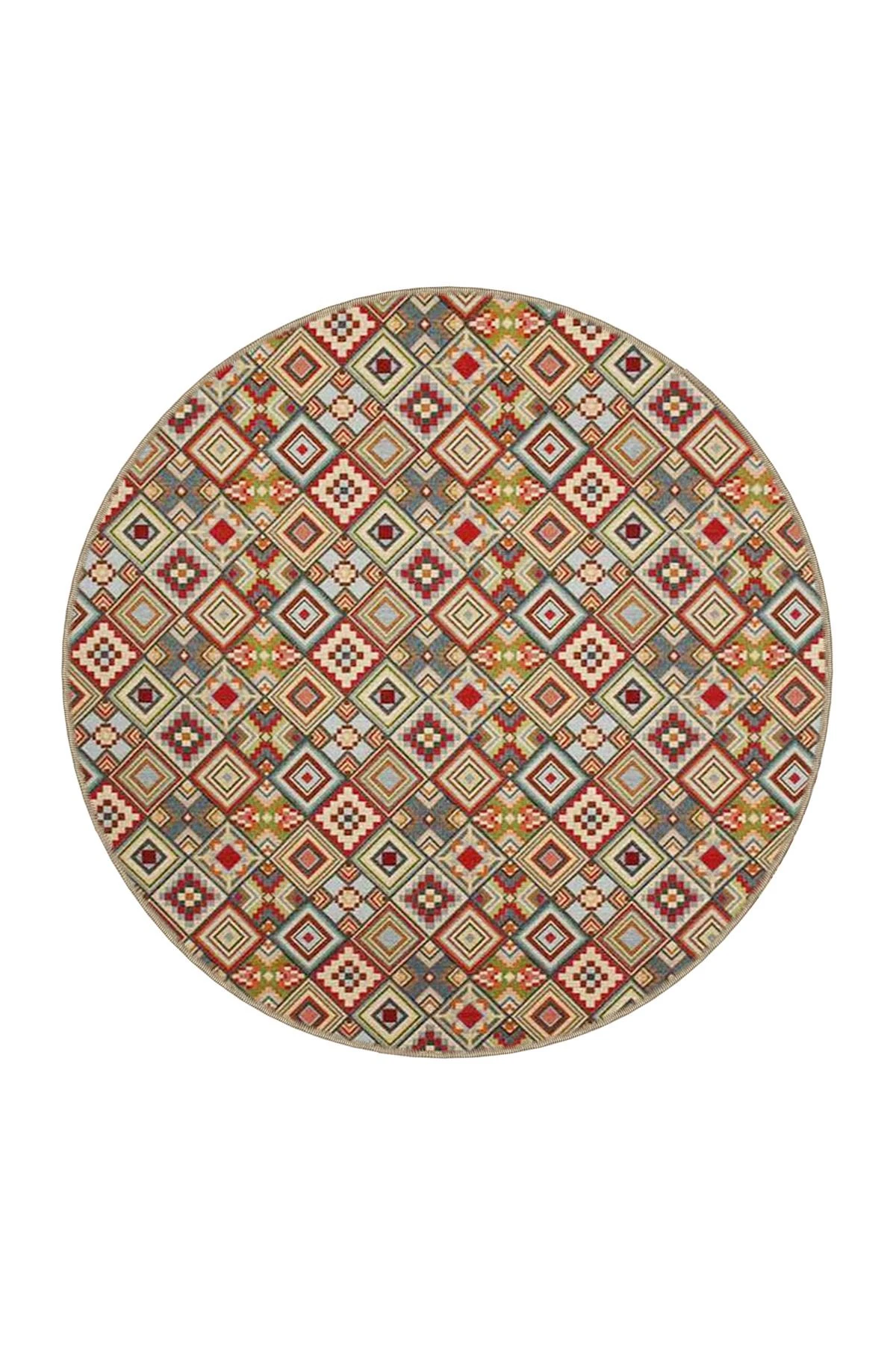 Kahverengi Tonlarında Baklavalı Geometrik Desenli Dokuma Taban Halı 4171