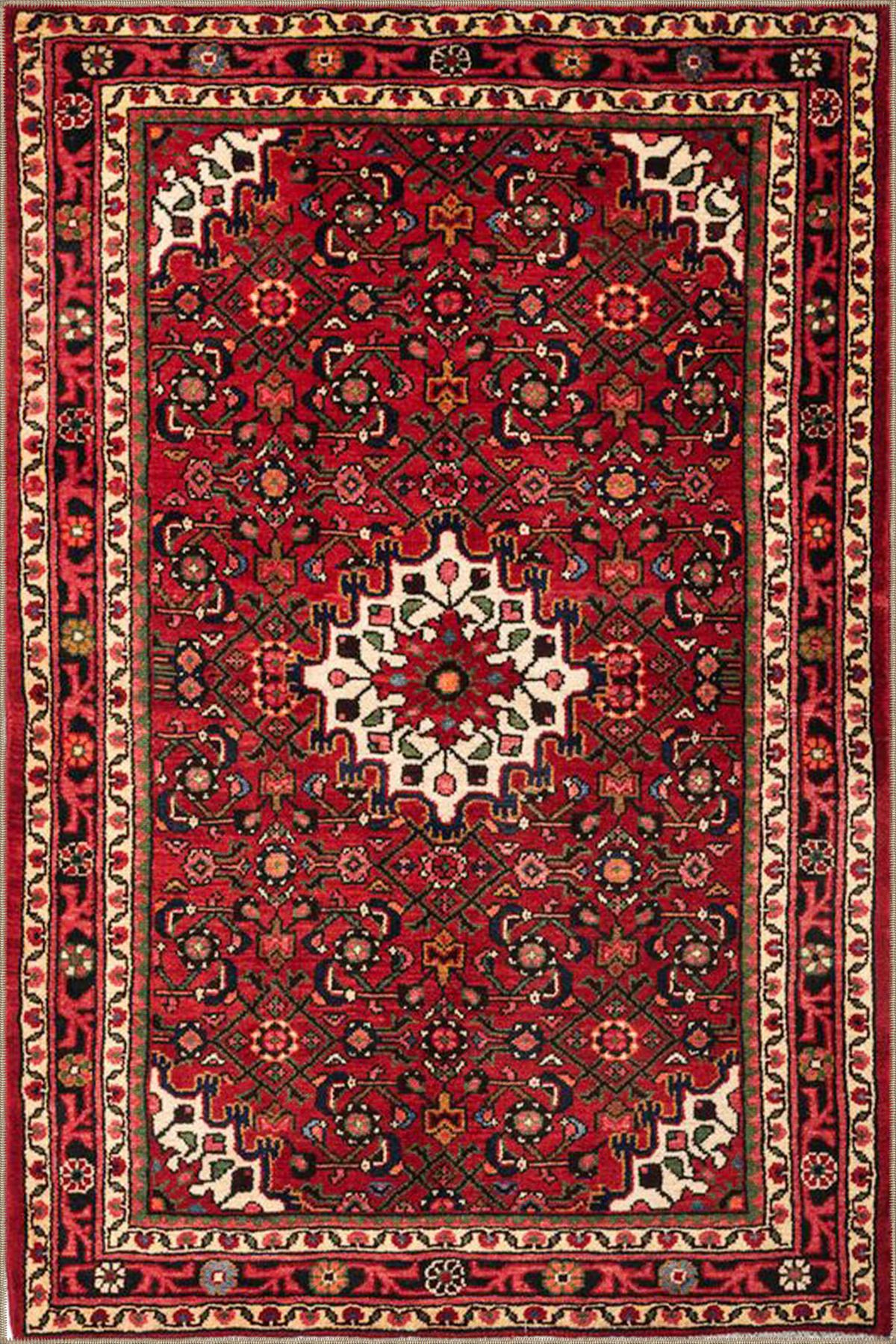 Kırmızı Beyaz Geleneksel Desenli Modern Dekoratif Halı 4476