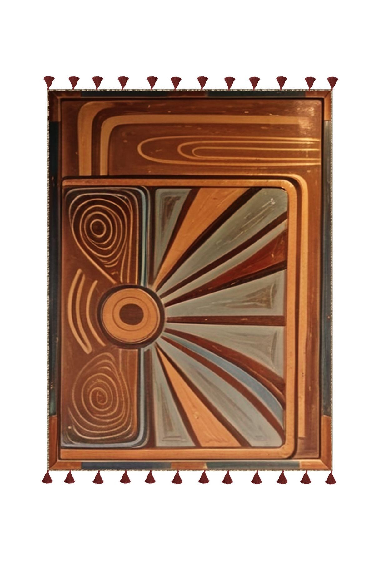 Royal Karma Soyut Şekiller Desenli Püskül Detaylı Dokuma Taban Modern Dekoratif Halı royal22
