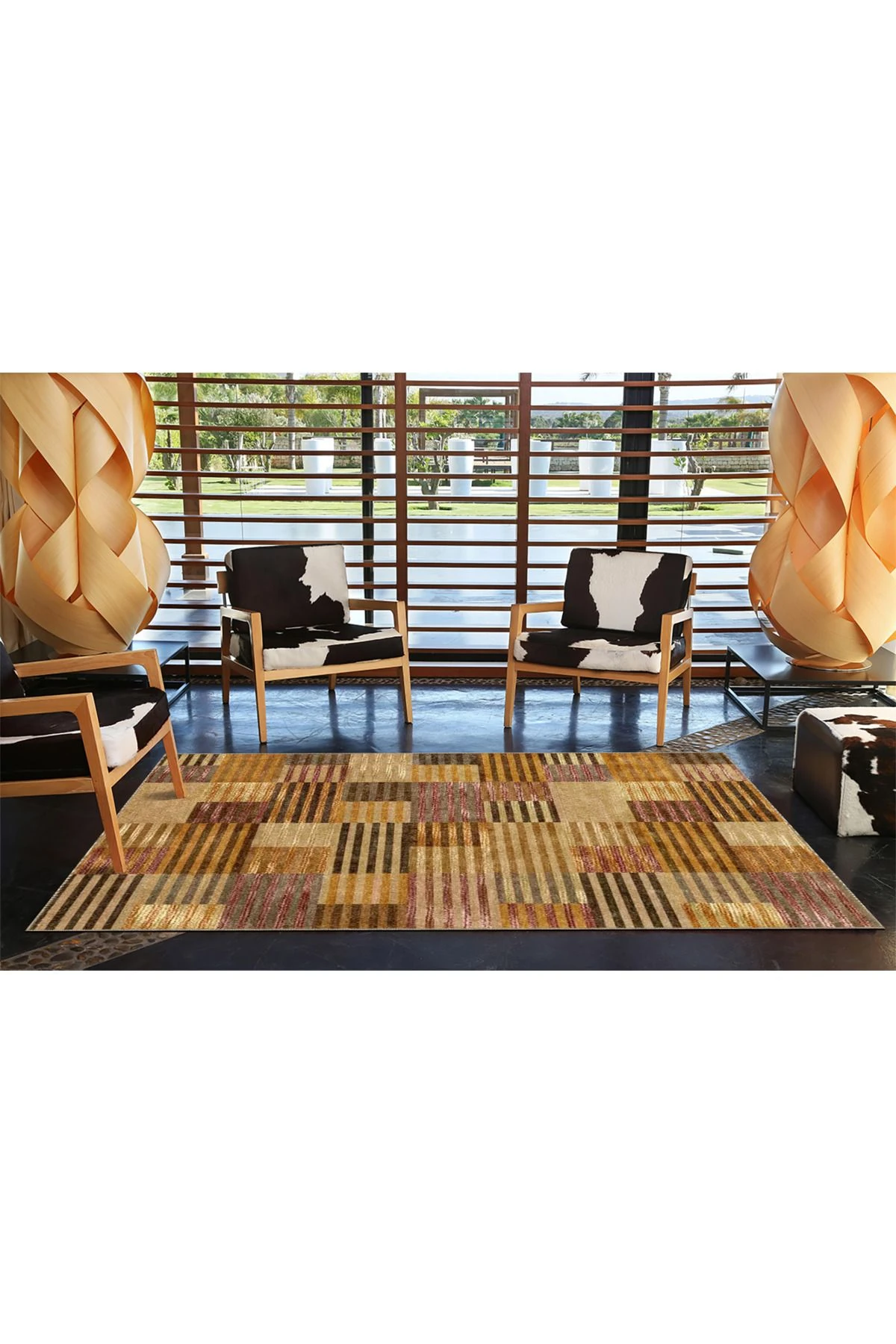 Kahverengi Renkli Kareli Desenli Dekoratif Halı miravip887