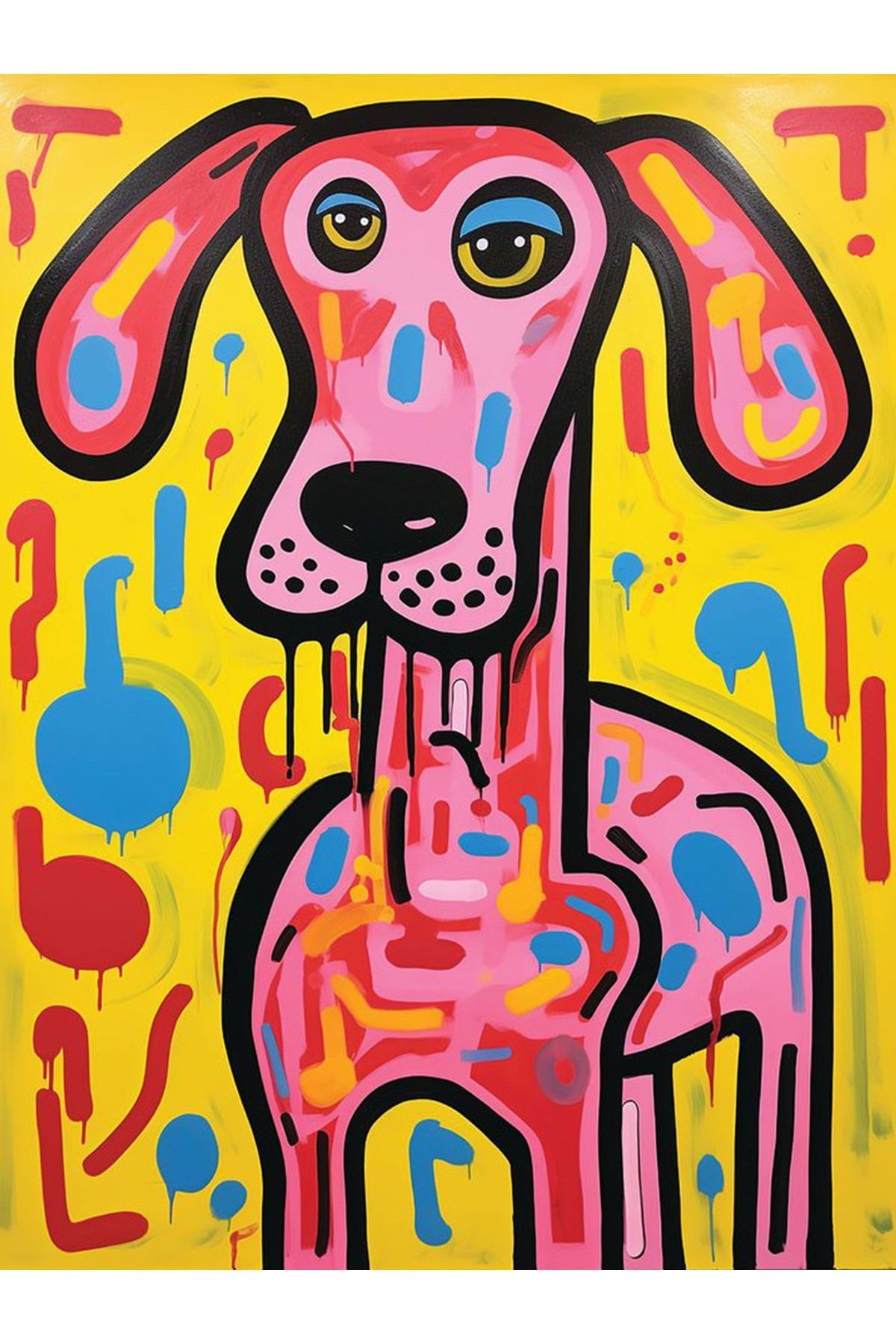 Kubilay Koleksiyonu Sarı Pembe Temalı Köpek Karikatürü Desenli Dokuma Taban Modern Dekoratif Halı 25