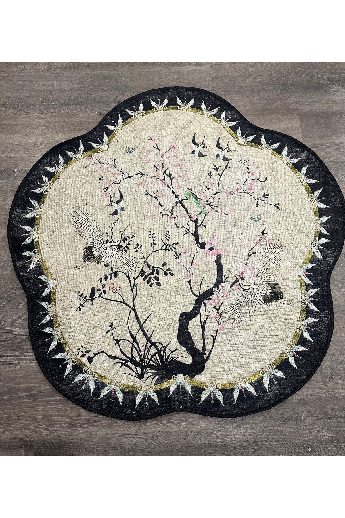 Güneş Koleksiyonu Sakura Çiçeği Desenli Yuvarlak Dokuma Taban Modern Dekoratif Halı günes32