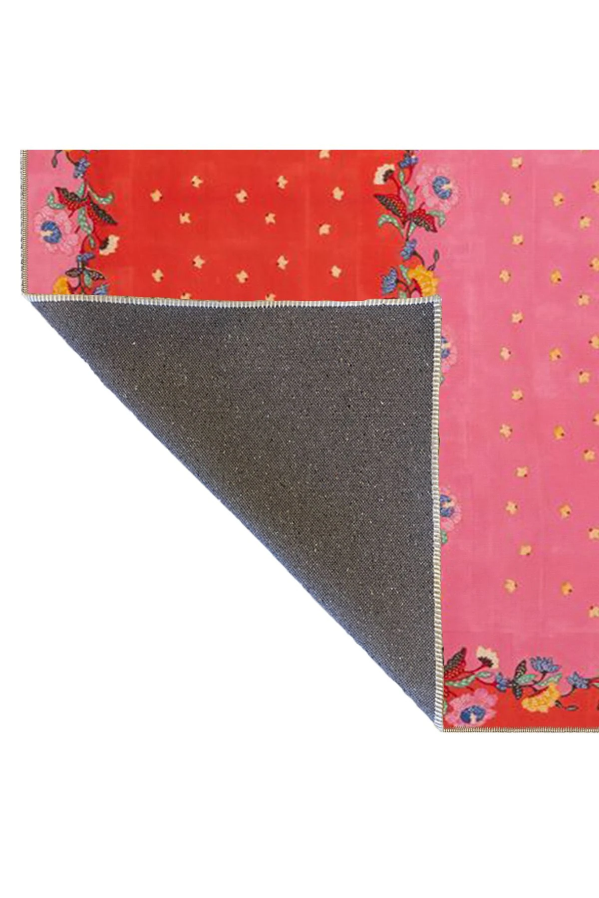 Kırmızı Pembe Temalı Karma Çiçek Desenli Modern Dekoratif Halı 3616