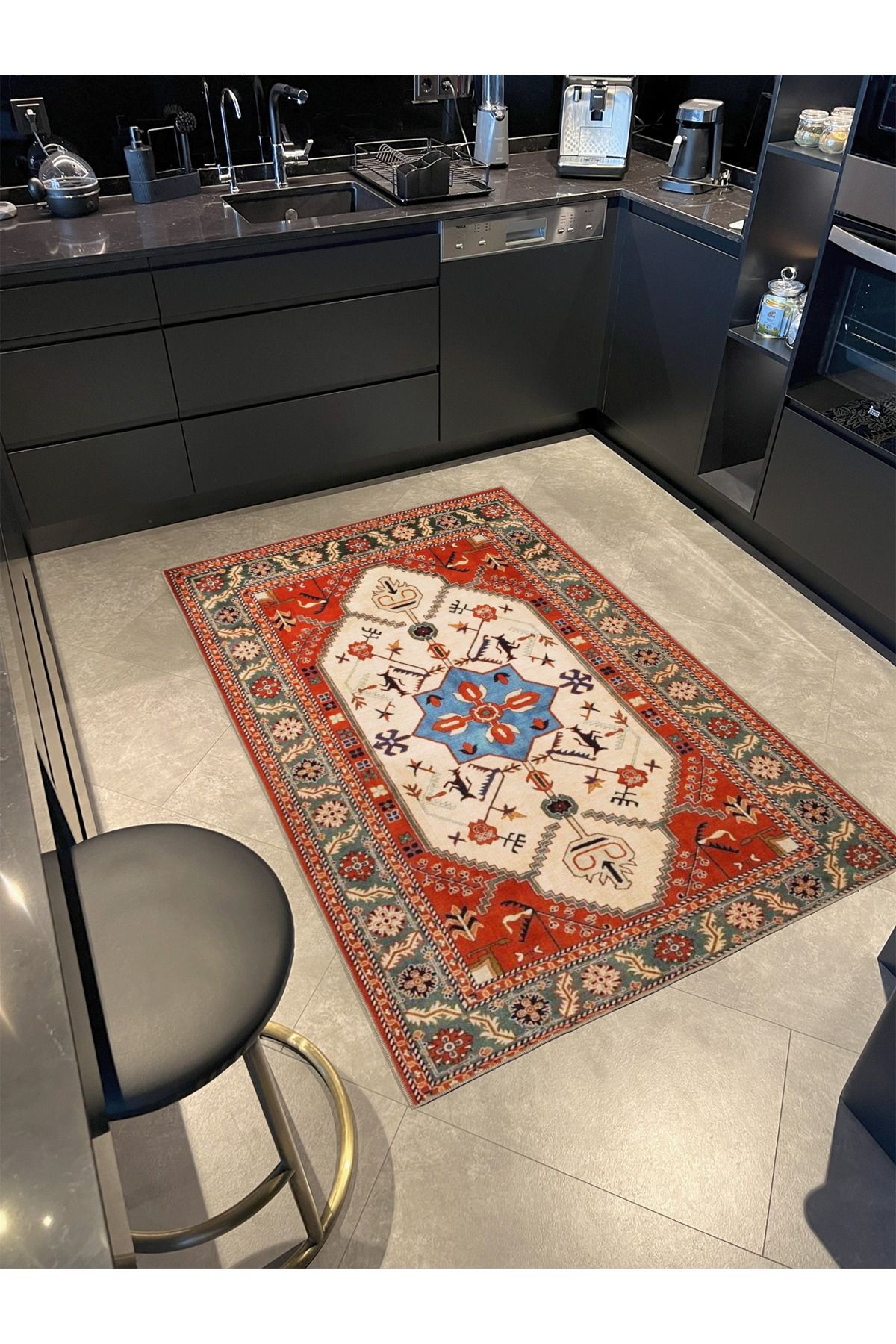 Kırmızı Tonlarında Vintage Modern Dekoratif Halı 3675