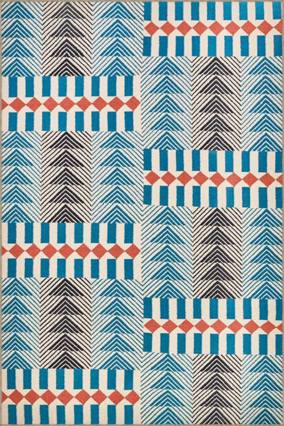 Mavi Gri Temalı Karma Üçgen Geometrik Desenli Modern Dekoratif Halı 4554