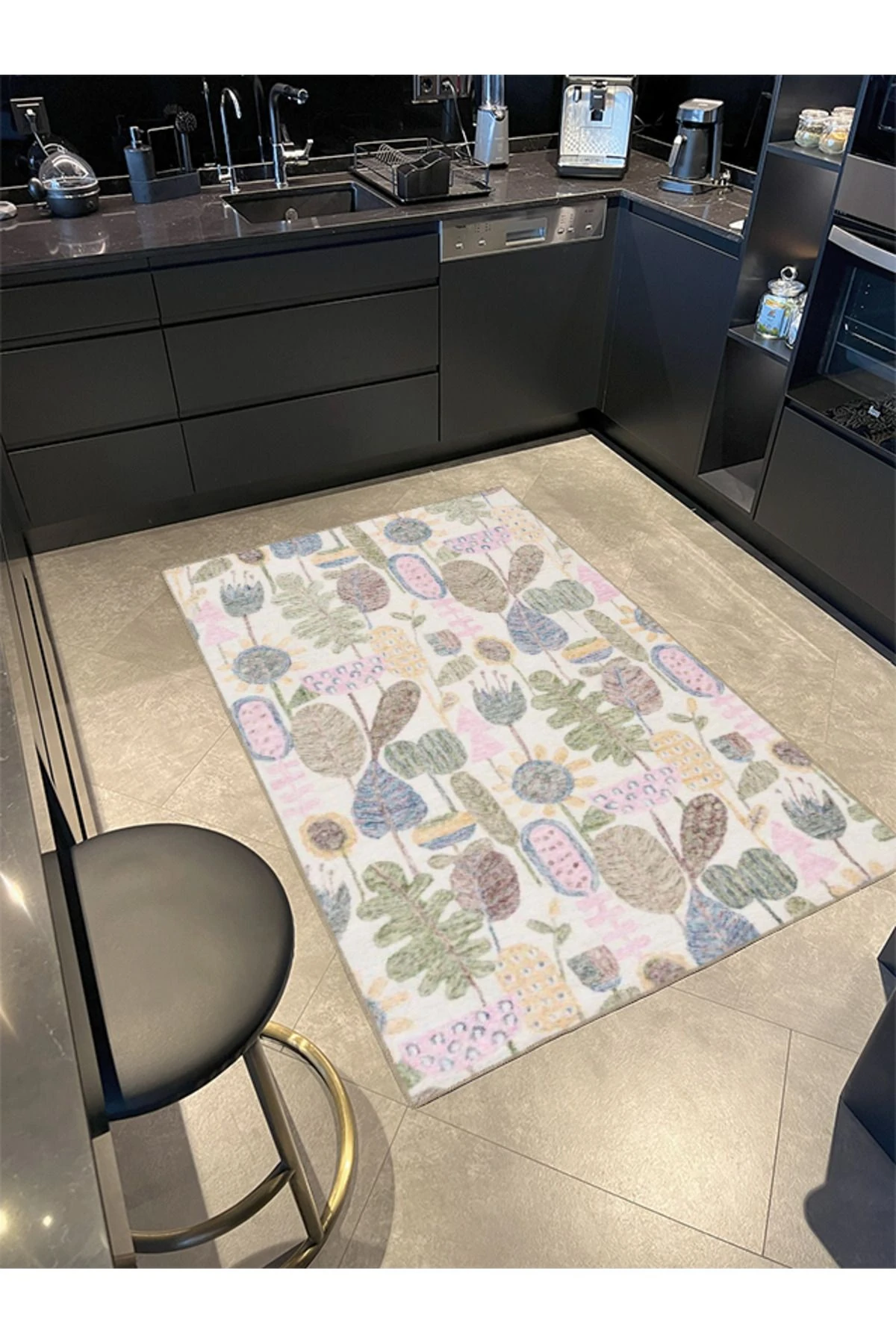 Krem Kaktüs Pastel Boyalı Çiçekli Sarmaşık Dokuma Taban Yıkanabilir Halı miravip8343